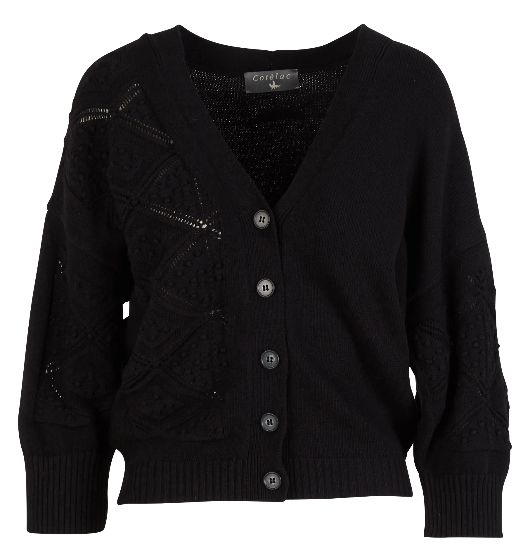  COTELAC   Cardigan ampio all'uncinetto in misto cotone | Nero