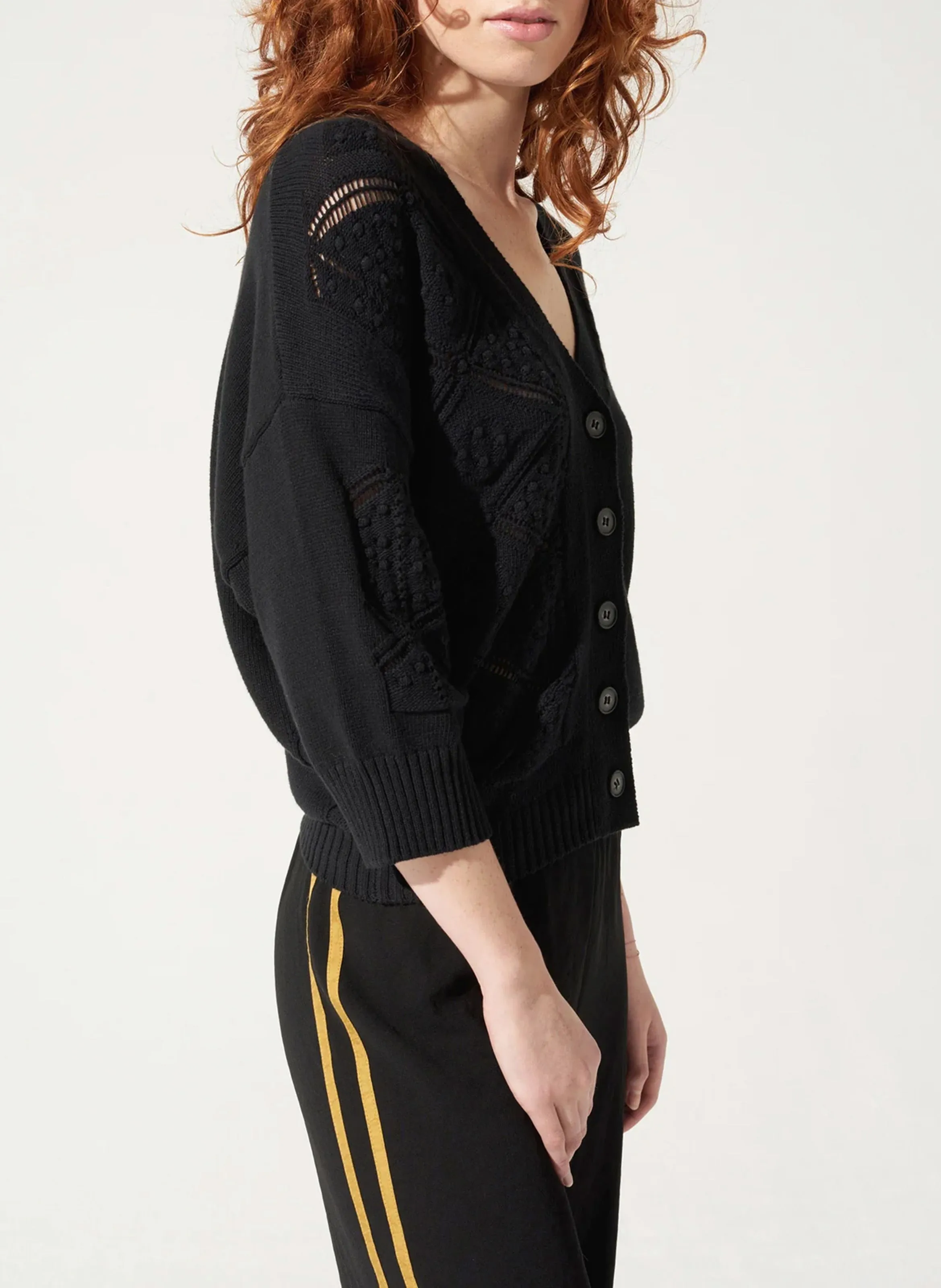  COTELAC   Cardigan ampio all'uncinetto in misto cotone | Nero