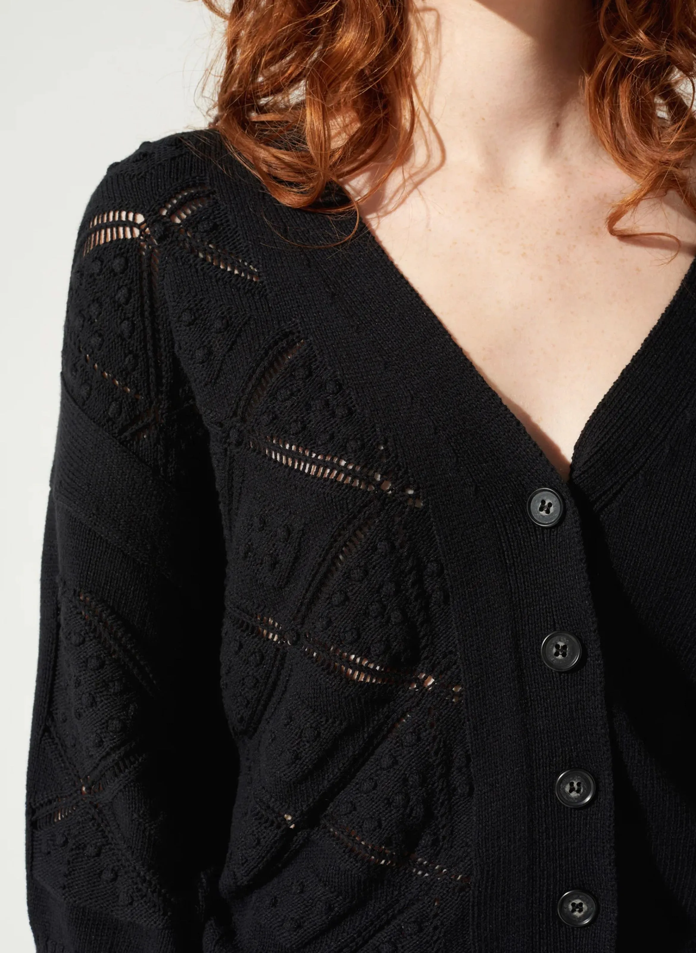  COTELAC   Cardigan ampio all'uncinetto in misto cotone | Nero