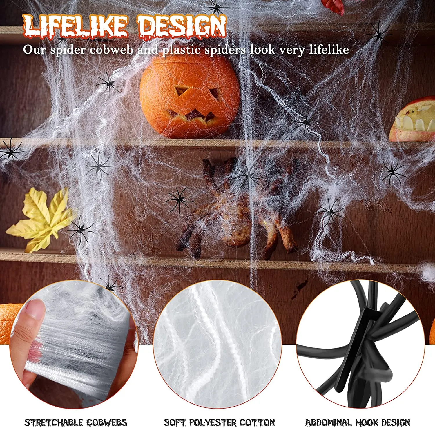 Derogras Halloween Decorazioni Casa,13 Pezzi Ragno Addobbi Halloween (3 Grandi+10 Mini) con 500 cm Ragnatele Halloween Decorazio