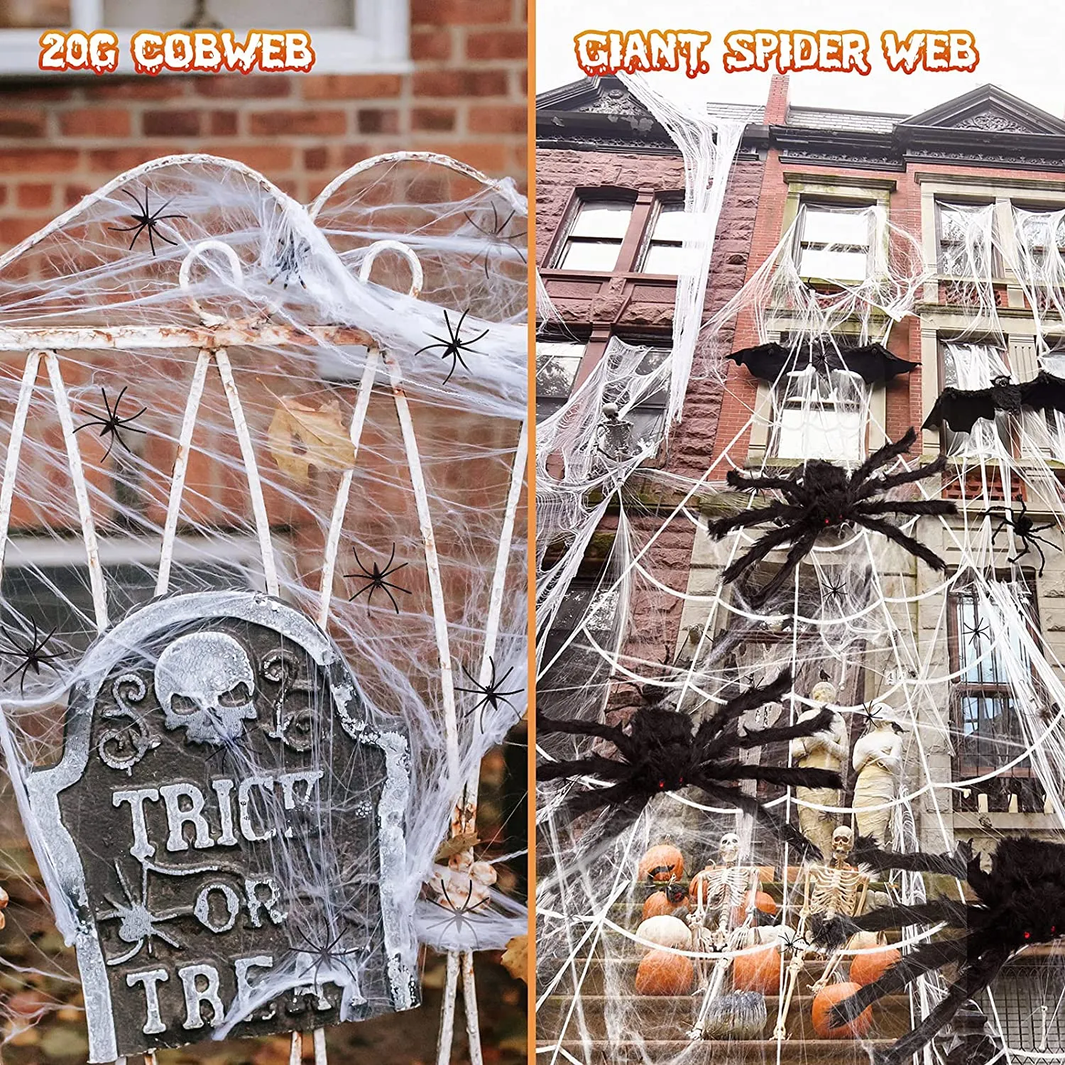 Derogras Halloween Decorazioni Casa,13 Pezzi Ragno Addobbi Halloween (3 Grandi+10 Mini) con 500 cm Ragnatele Halloween Decorazio