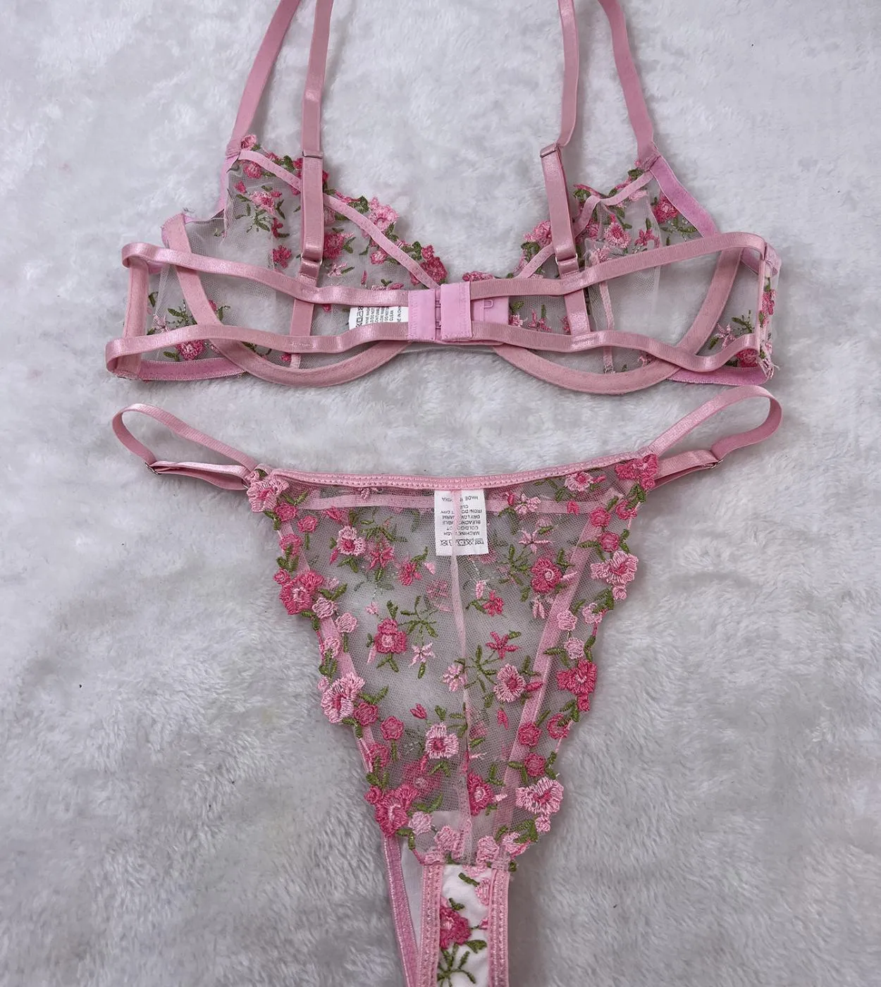 Ellolace Floral Lingerie Fancy Embroidery Reggiseno trasparente Set di biancheria intima da donna Donna 2 pezzi Beautiful Naked