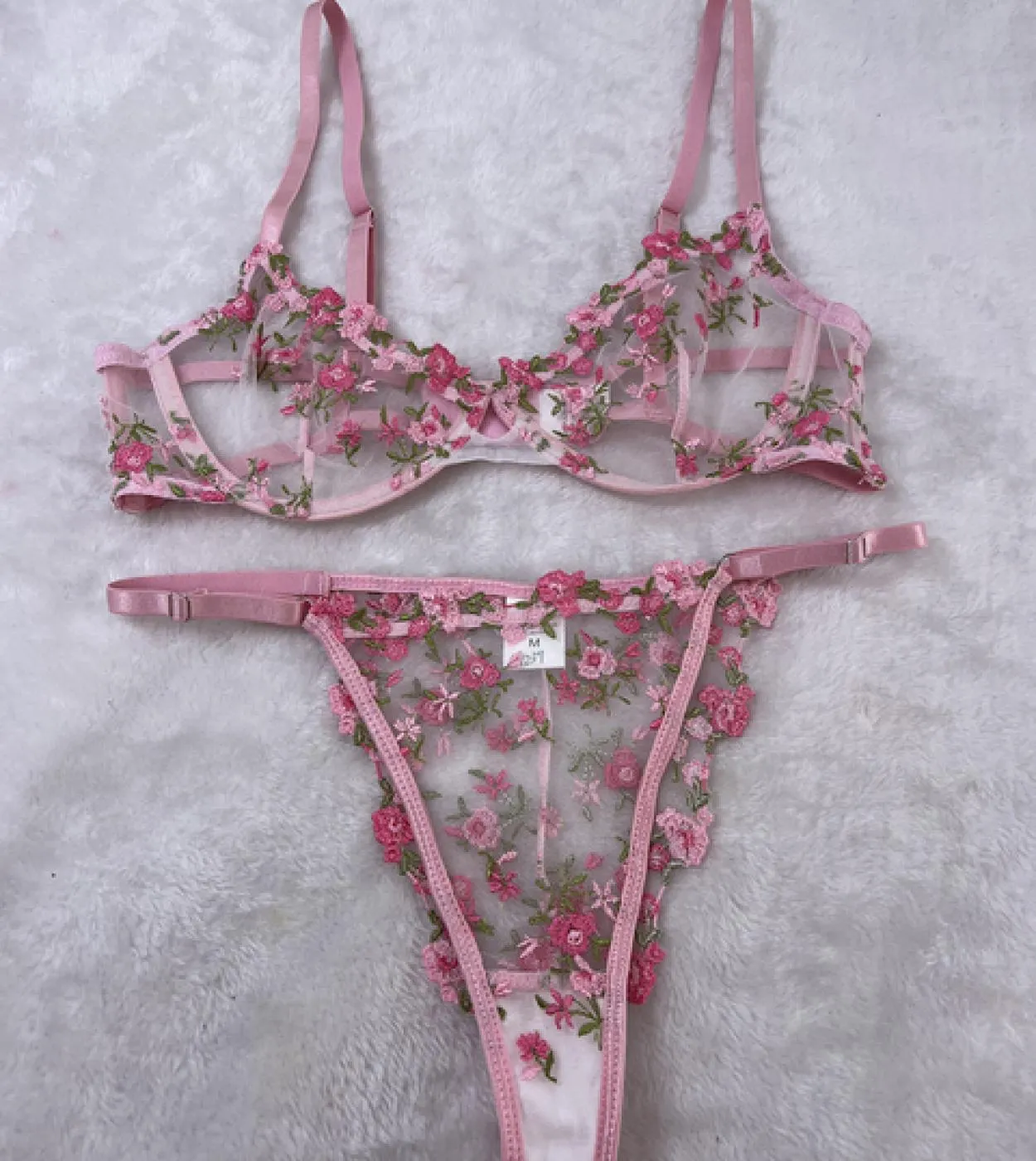 Ellolace Floral Lingerie Fancy Embroidery Reggiseno trasparente Set di biancheria intima da donna Donna 2 pezzi Beautiful Naked