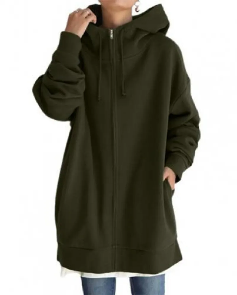 Felpe con cappuccio oversize da donna Felpa con cappuccio lunga tinta unita Winter War