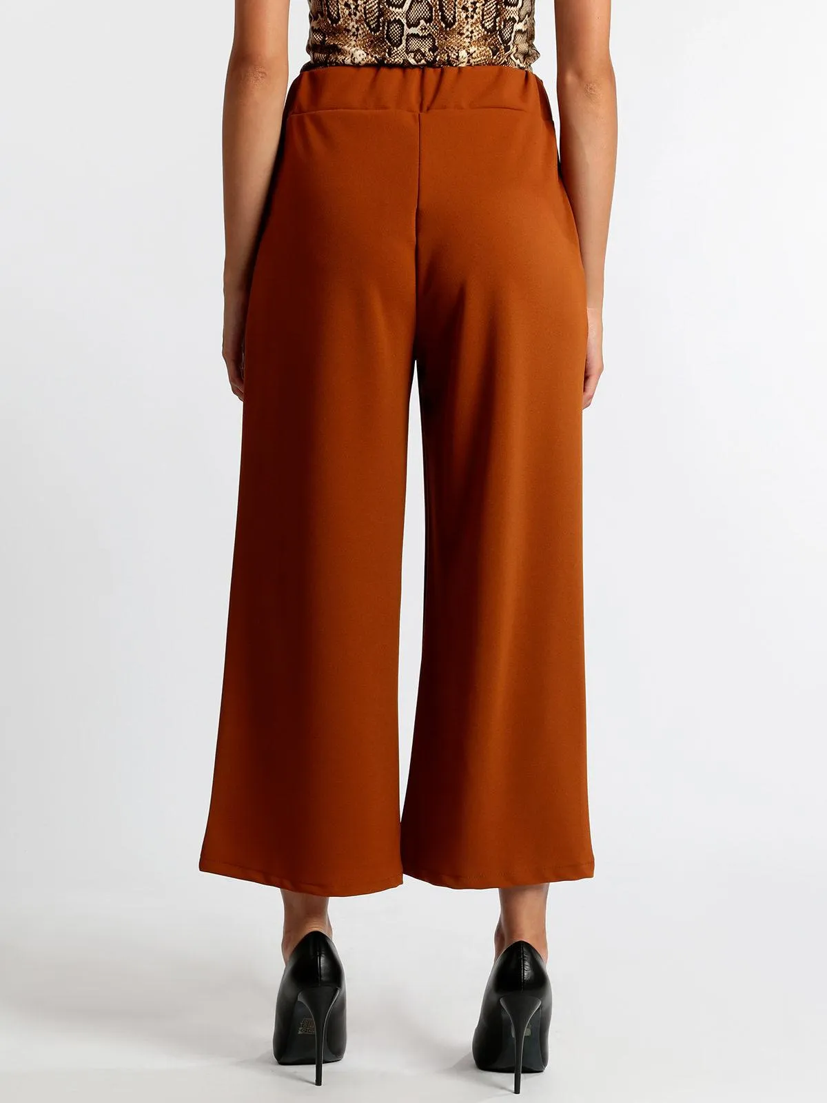 Frenetika Pantalon palazzo marron taille haute
