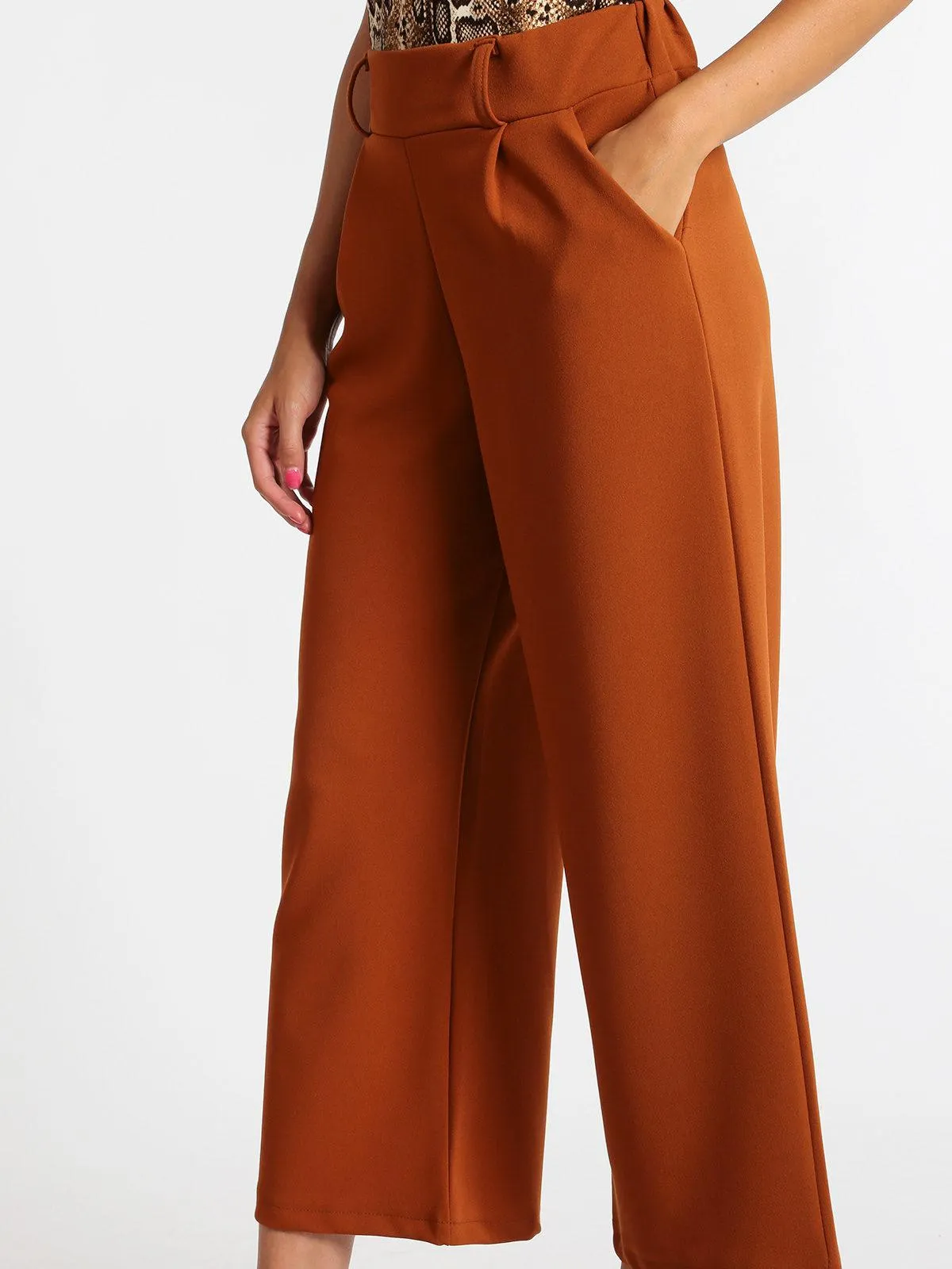 Frenetika Pantalon palazzo marron taille haute
