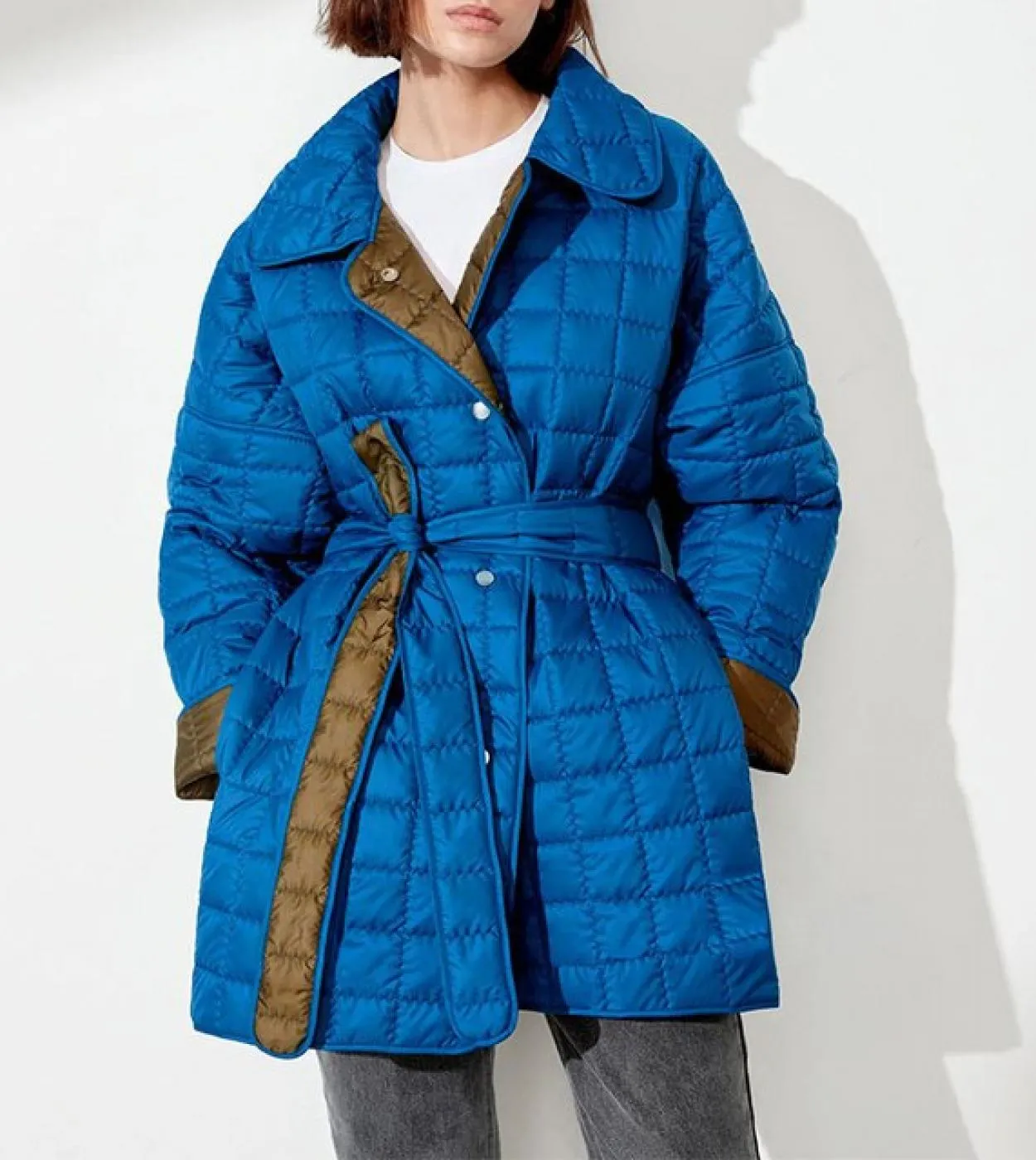 Gacvga Double Sided Jacket Coat 2022 Autunno Inverno Designer New Loose Belt Retice Women Long Trench Puffer Bubble Coat