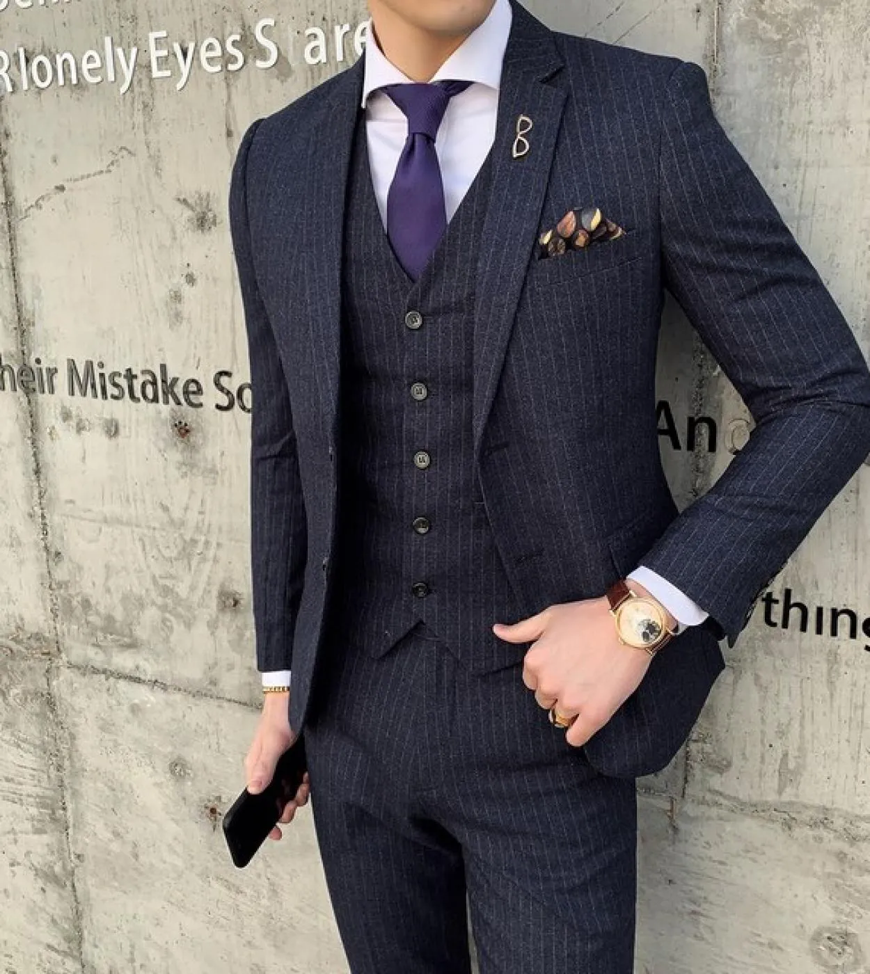 Giacca  Gilet  Pantaloni Highend Brand Boutique Fashion Striped Mens Formal Business Suit 3 pezzi Set Luxury Groom Weddin