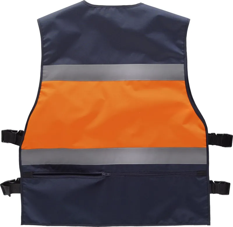 Gilet ad alta visibilità combinato con regolazioni laterali, multi tasche, nastri riflettenti Navy Orange AV