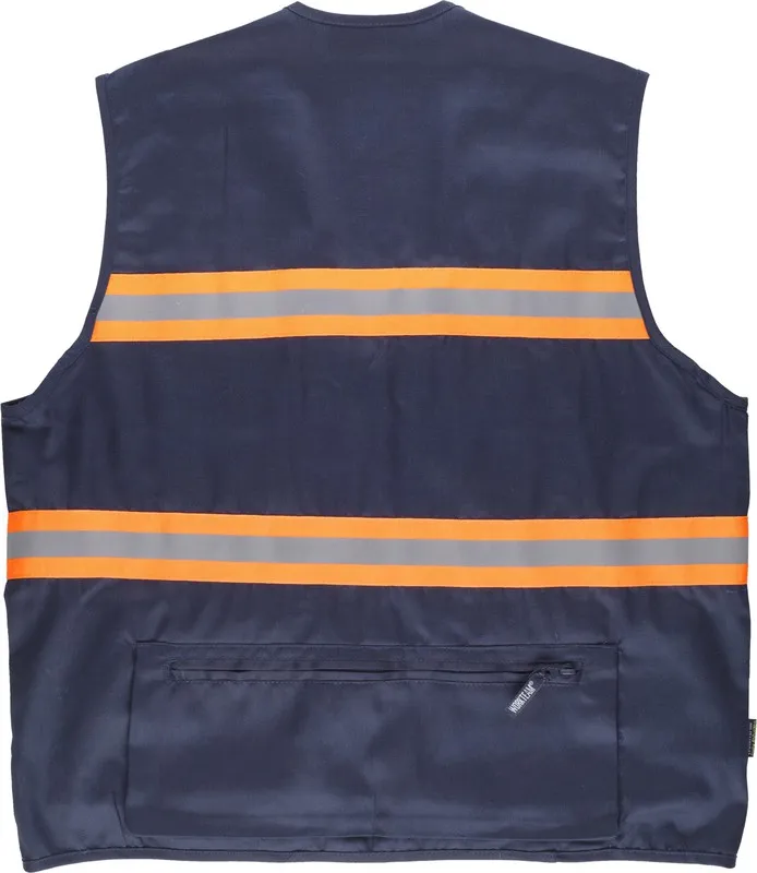 Gilet con chiusura a zip Multi tasche Nastri riflettenti bicolore Arancione navy AV