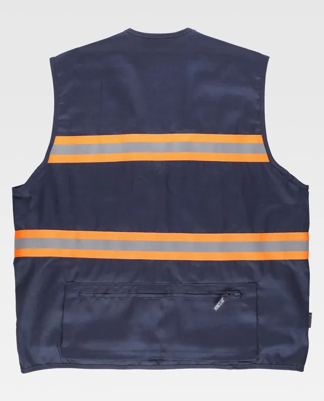 Gilet con chiusura a zip Multi tasche Nastri riflettenti bicolore Arancione navy AV