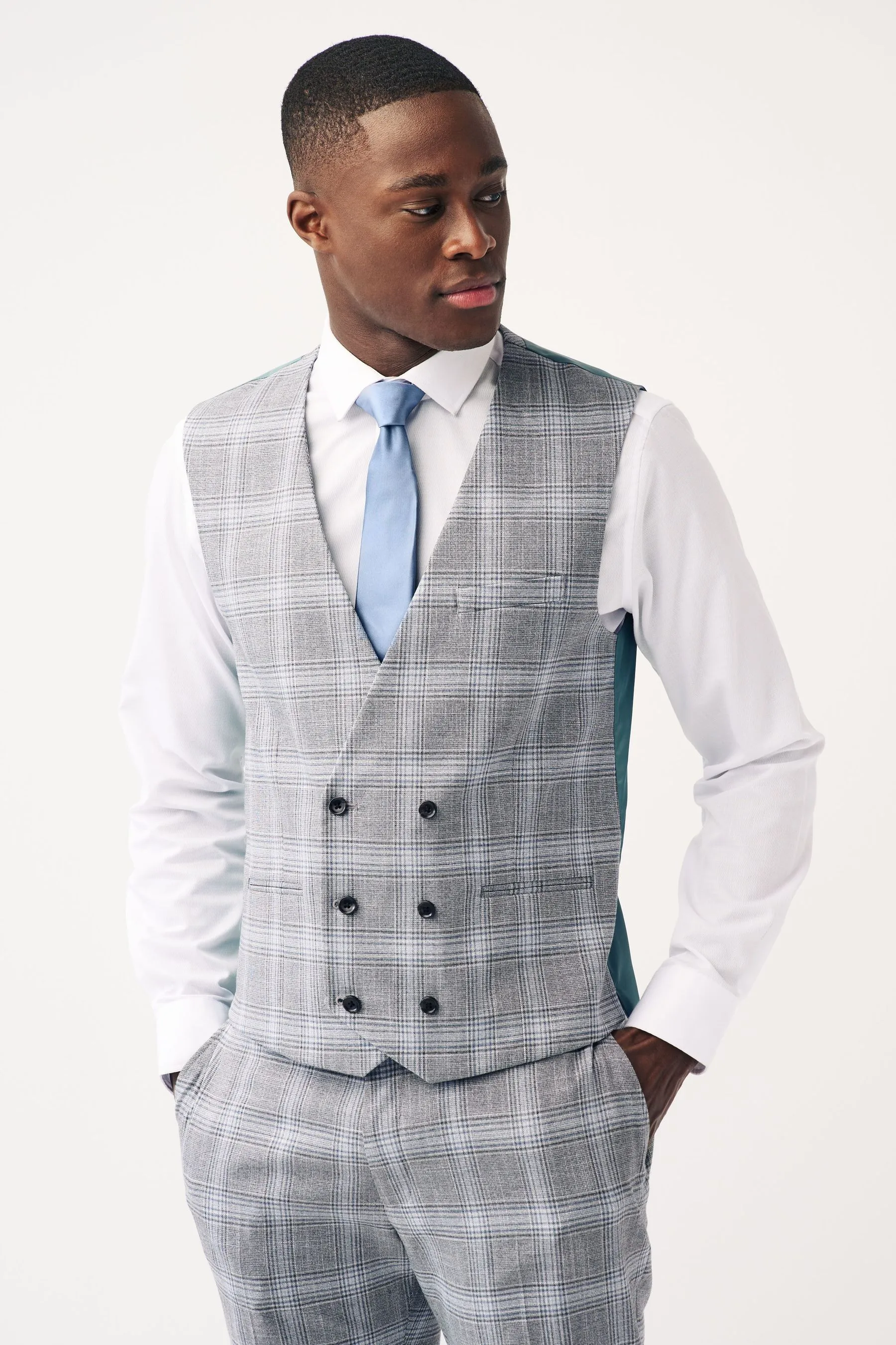 Grigio chiaro  - Regular - Gilet da completo A quadri vestibilità attillata
