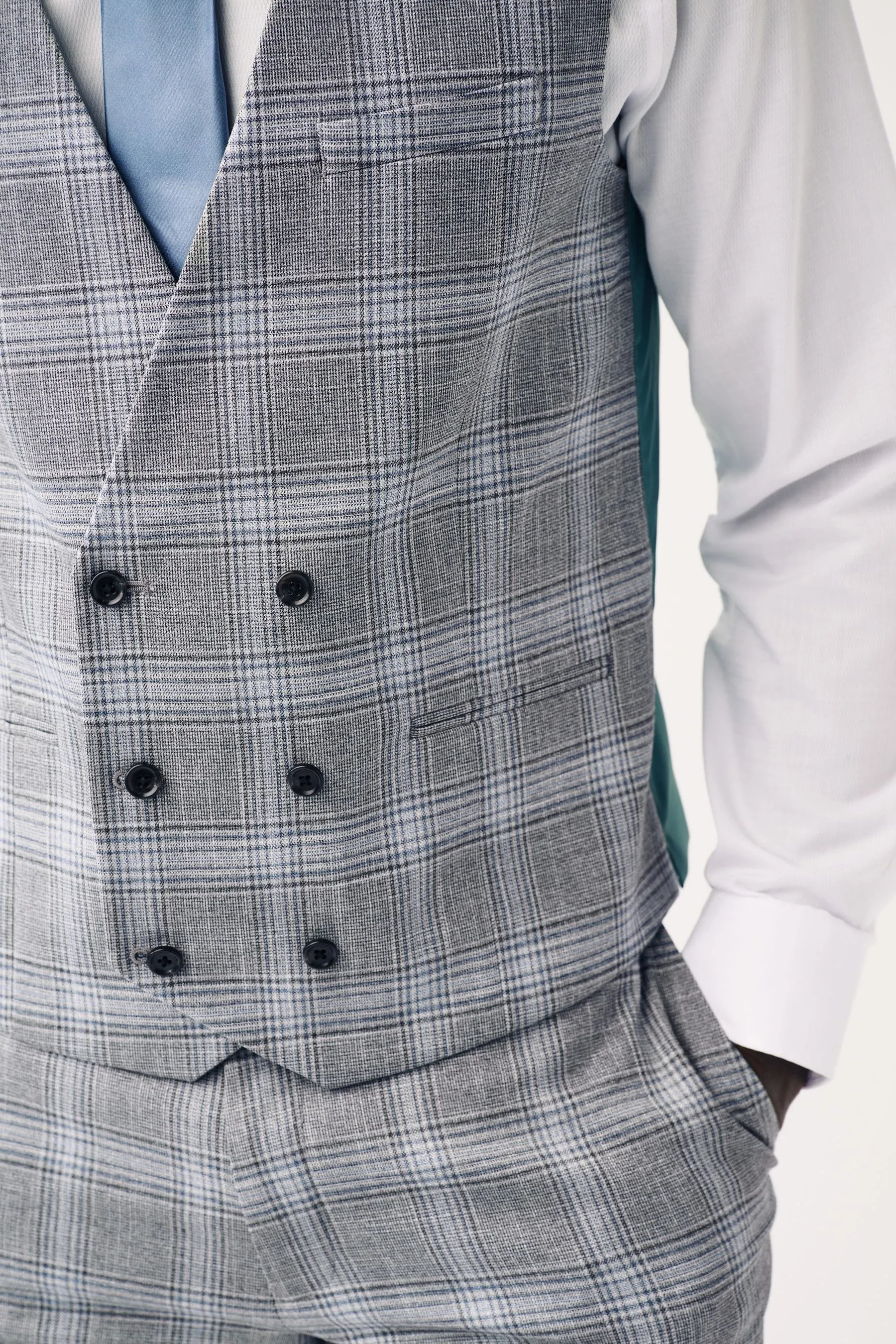 Grigio chiaro  - Regular - Gilet da completo A quadri vestibilità attillata