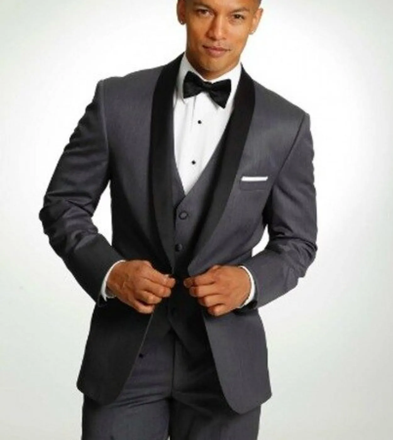 Grigio scuro Nero Scialle Risvolto Abiti da uomo Smoking dello sposo Matrimonio 3 pezzi giacca  pantaloni  gilet Costume Gro