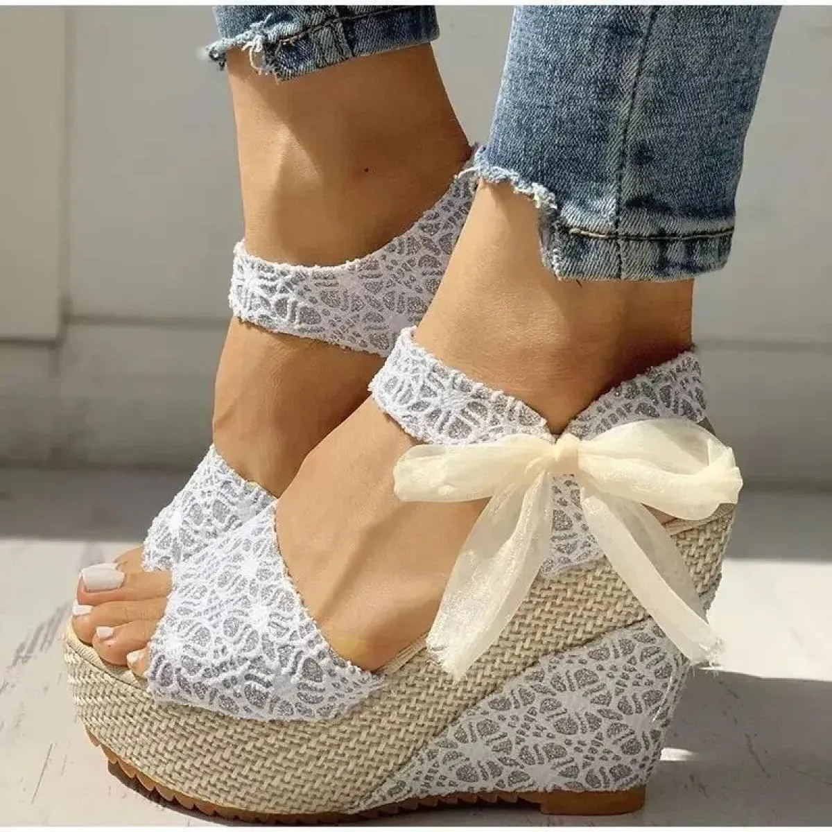 Hot Lace Leisure Women zeppe scarpe con tacco da donna 2024 sandali estivi piattaforma per feste scarpe con tacco alto donna