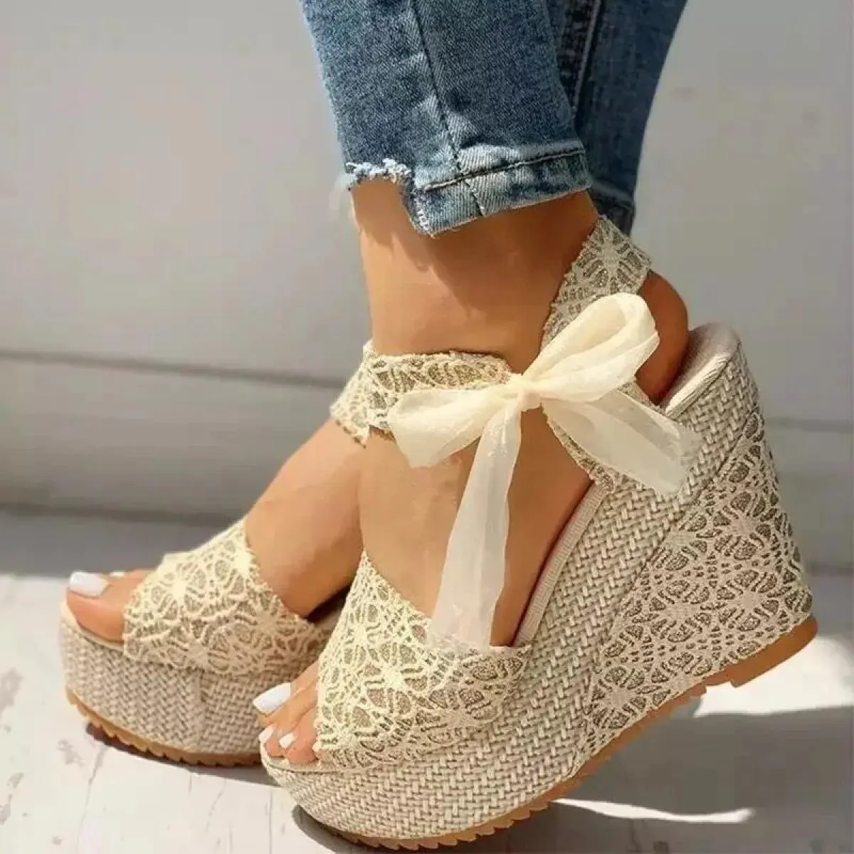 Hot Lace Leisure Women zeppe scarpe con tacco da donna 2024 sandali estivi piattaforma per feste scarpe con tacco alto donna