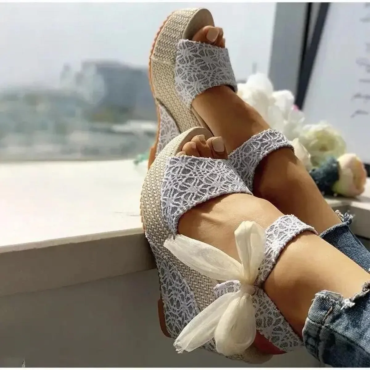 Hot Lace Leisure Women zeppe scarpe con tacco da donna 2024 sandali estivi piattaforma per feste scarpe con tacco alto donna