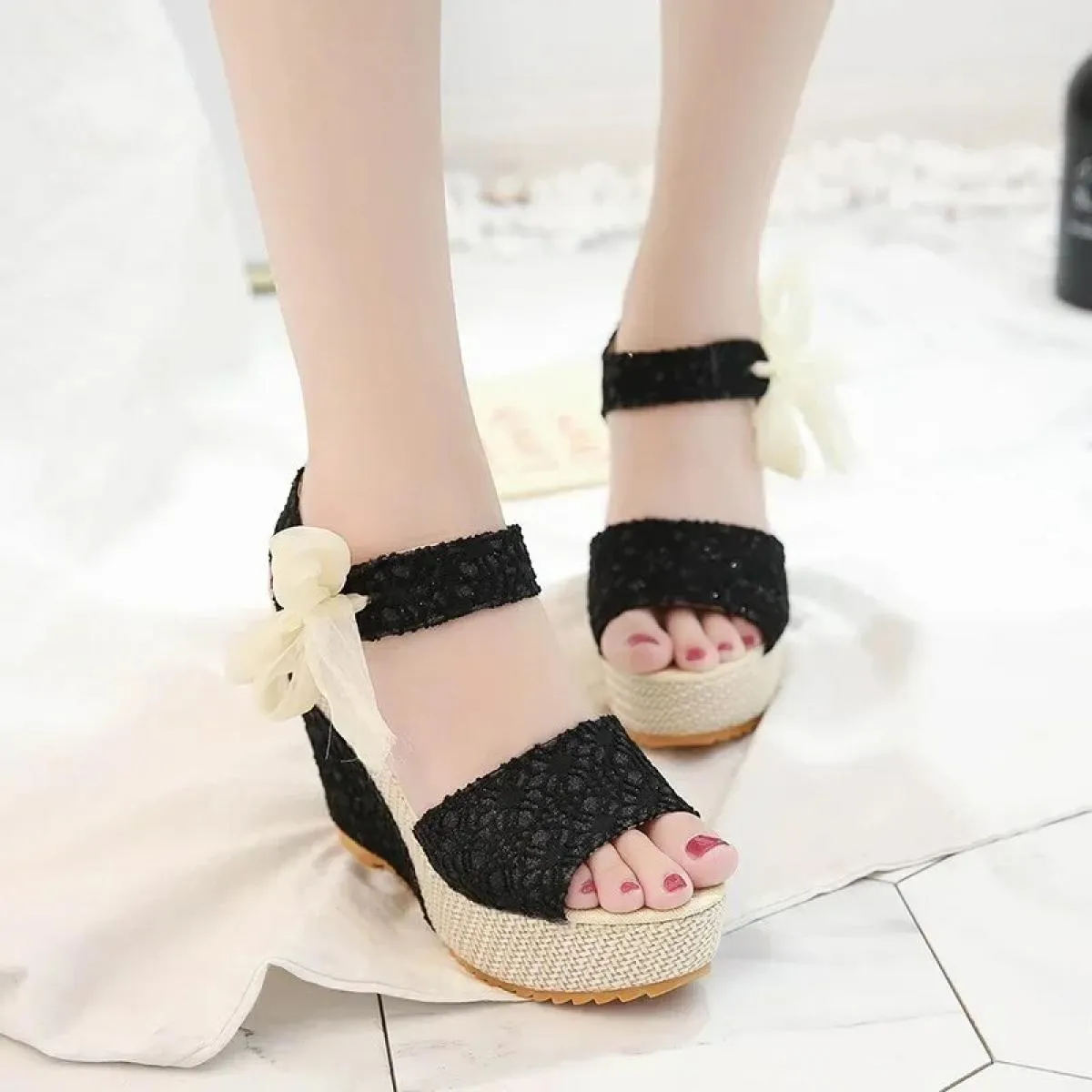 Hot Lace Leisure Women zeppe scarpe con tacco da donna 2024 sandali estivi piattaforma per feste scarpe con tacco alto donna