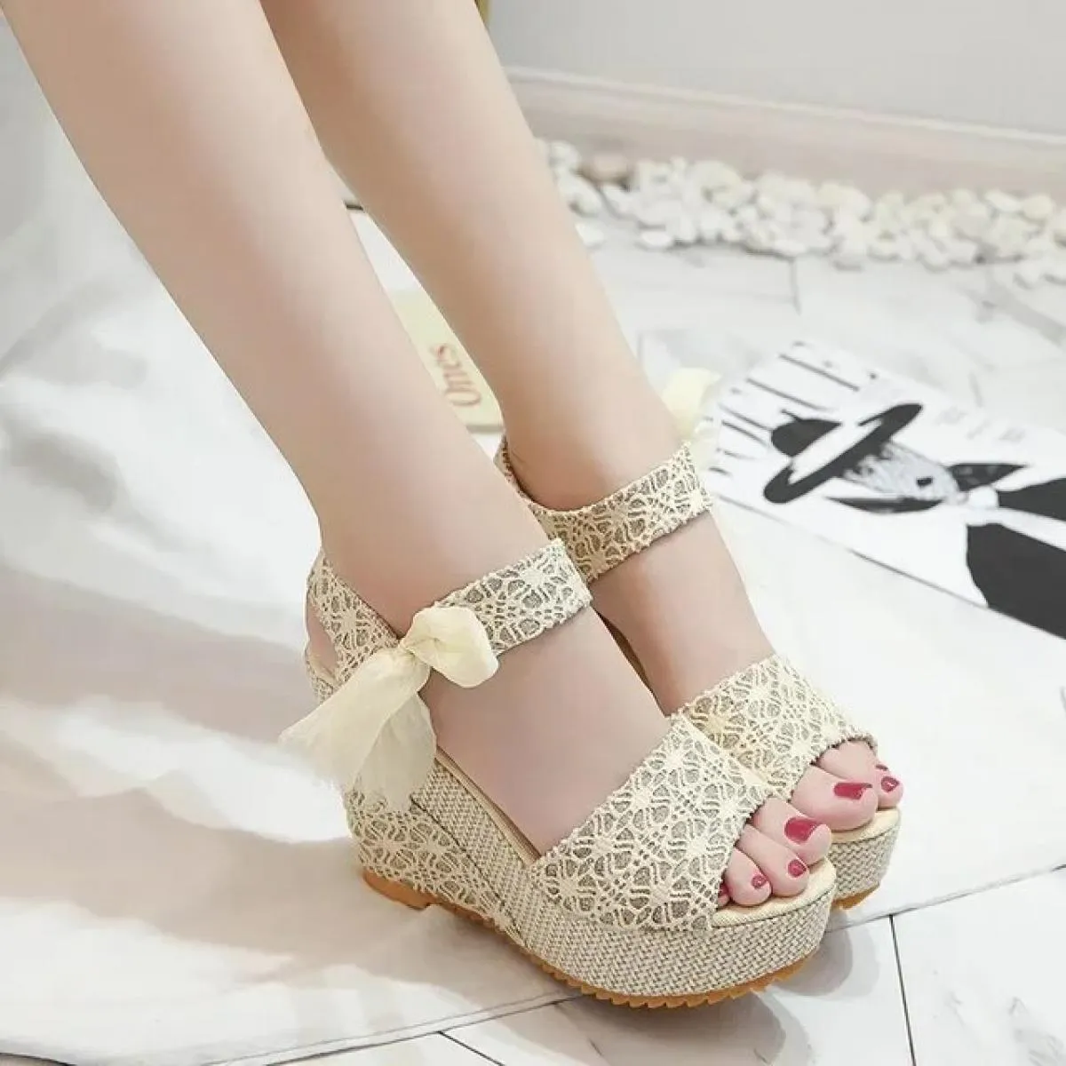 Hot Lace Leisure Women zeppe scarpe con tacco da donna 2024 sandali estivi piattaforma per feste scarpe con tacco alto donna