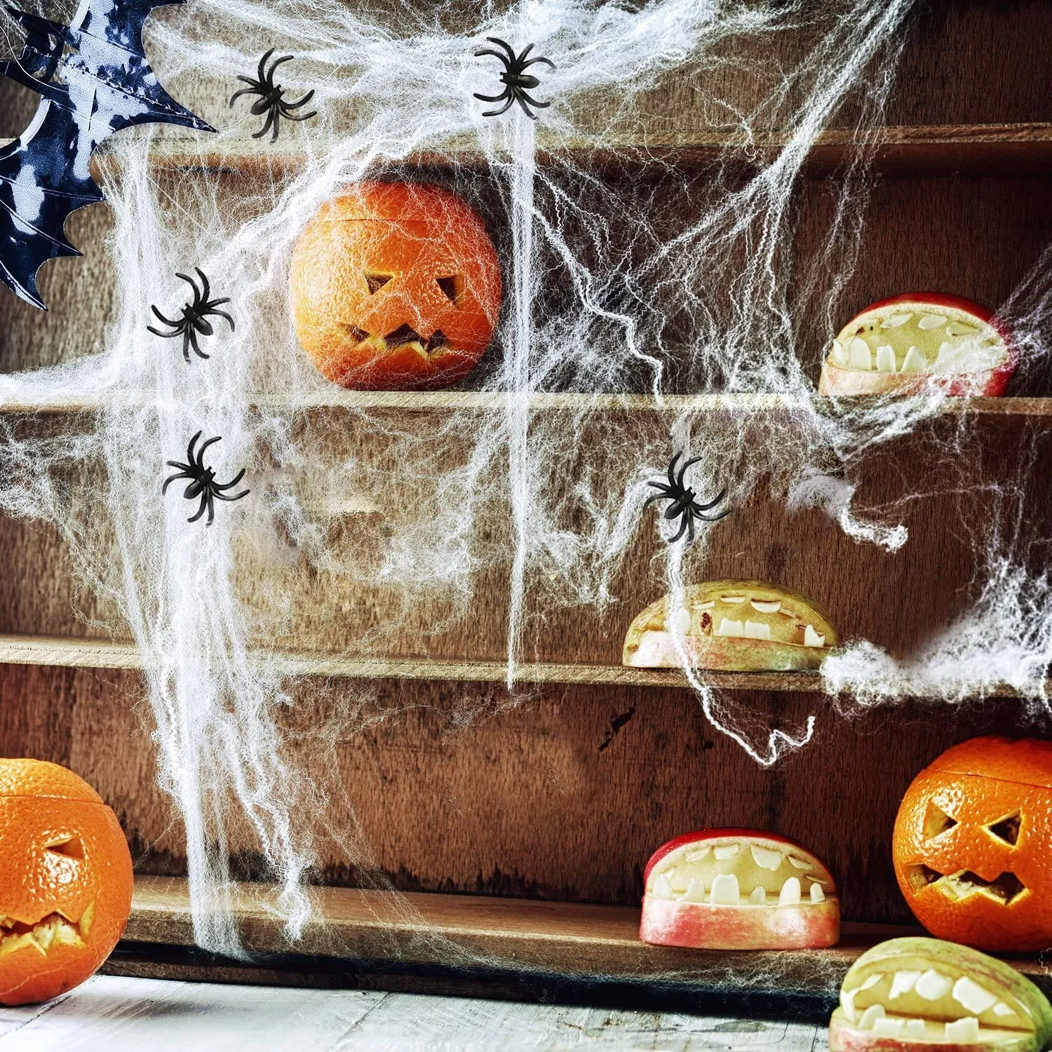HOTSAN Decorazioni di Halloween di ragnatele estensibili - Ragnatela spettrale all'aperto Coperta con 25 Ragni Falsi, Ragnatela 