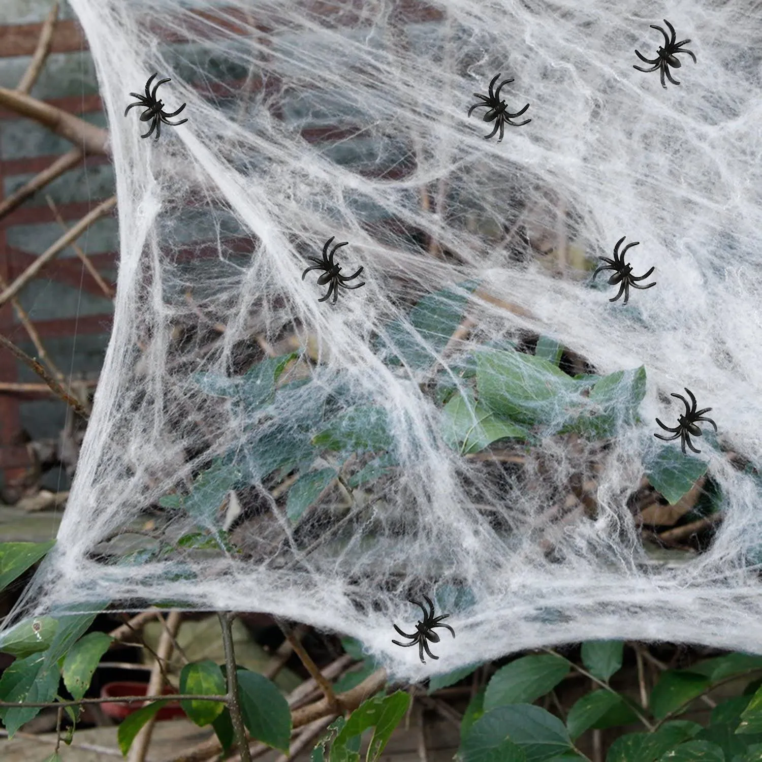 HOTSAN Decorazioni di Halloween di ragnatele estensibili - Ragnatela spettrale all'aperto Coperta con 25 Ragni Falsi, Ragnatela 