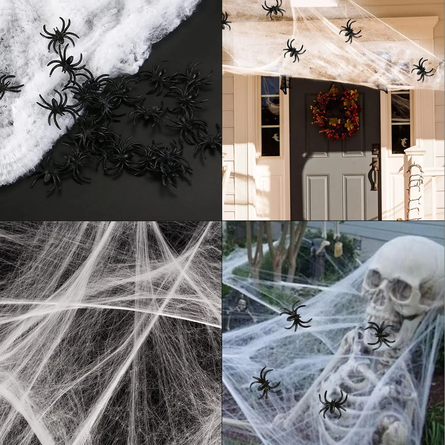 HOTSAN Decorazioni di Halloween di ragnatele estensibili - Ragnatela spettrale all'aperto Coperta con 25 Ragni Falsi, Ragnatela 