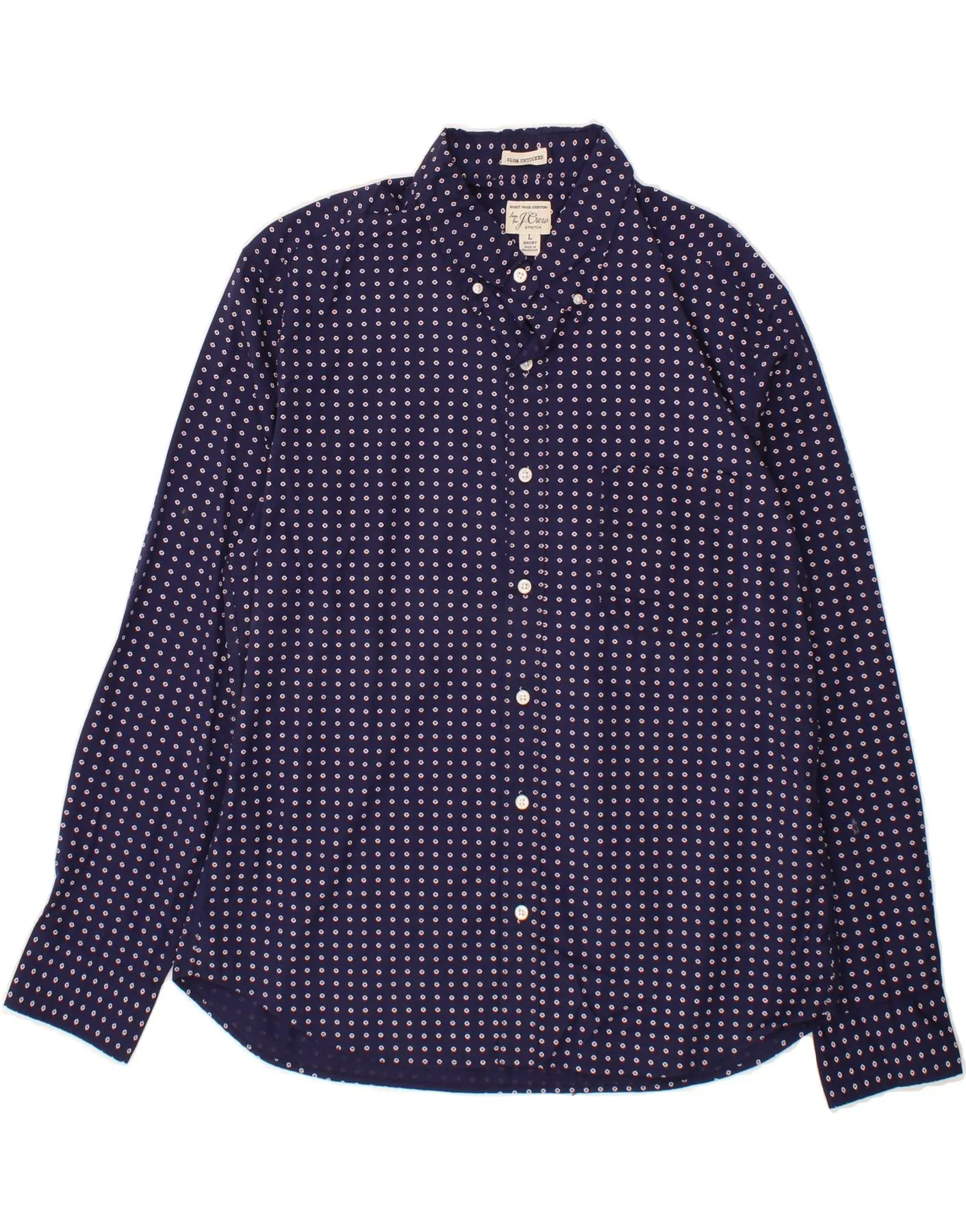 J. CREW Mens Slim Shirt Large Navy Blue Spotted Cotton
