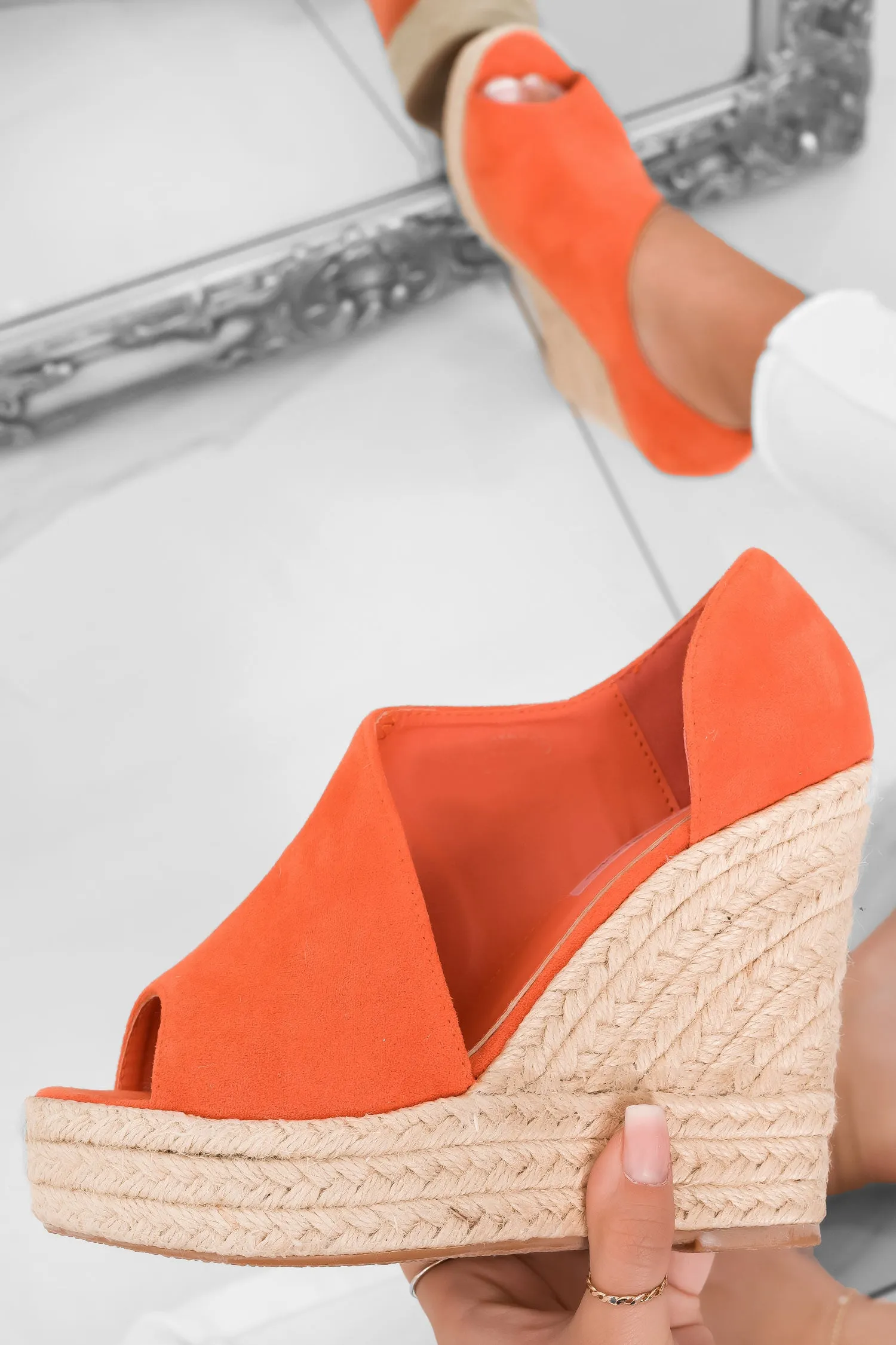 JOLIE - Espadrilles arancione con zeppa in corda