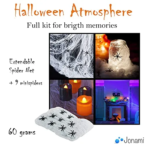 Jonami Decorazioni Halloween Casa XXL - Festone Happy Halloween, Festoni, Palloncini, Ragnatela, Pipistrelli 3D, Scheletro Artic