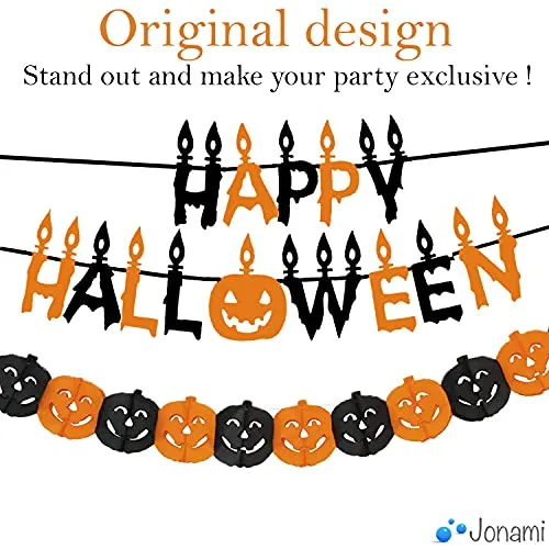 Jonami Decorazioni Halloween Casa XXL - Festone Happy Halloween, Festoni, Palloncini, Ragnatela, Pipistrelli 3D, Scheletro Artic