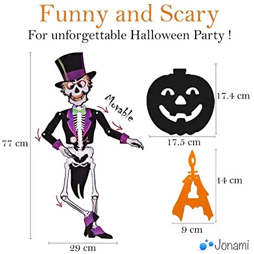 Jonami Decorazioni Halloween Casa XXL - Festone Happy Halloween, Festoni, Palloncini, Ragnatela, Pipistrelli 3D, Scheletro Artic