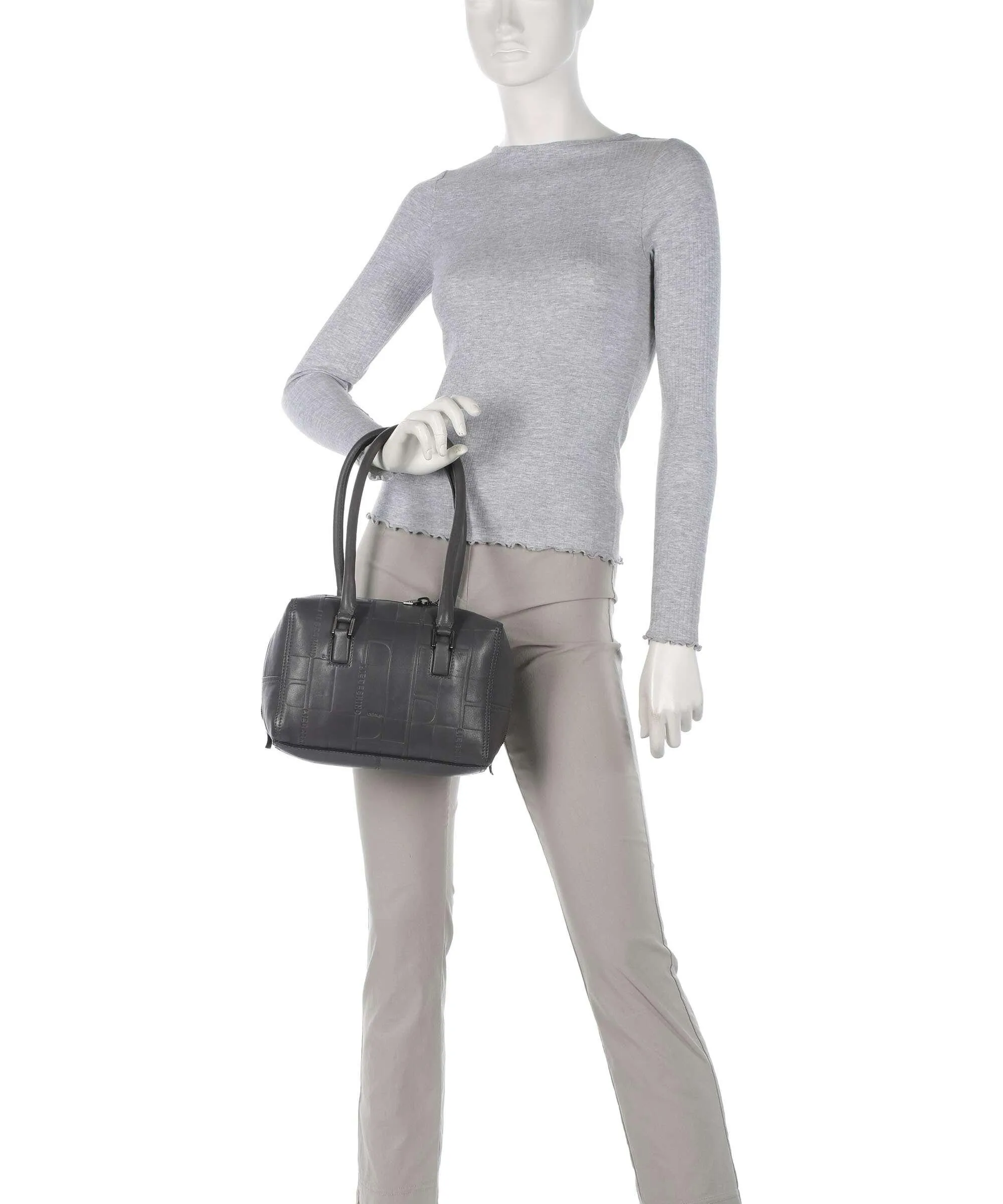  Liebeskind Kayla Monogram Sheep Natural S Borsa a spalla pelle di vacchetta goffrata grigio scuro  