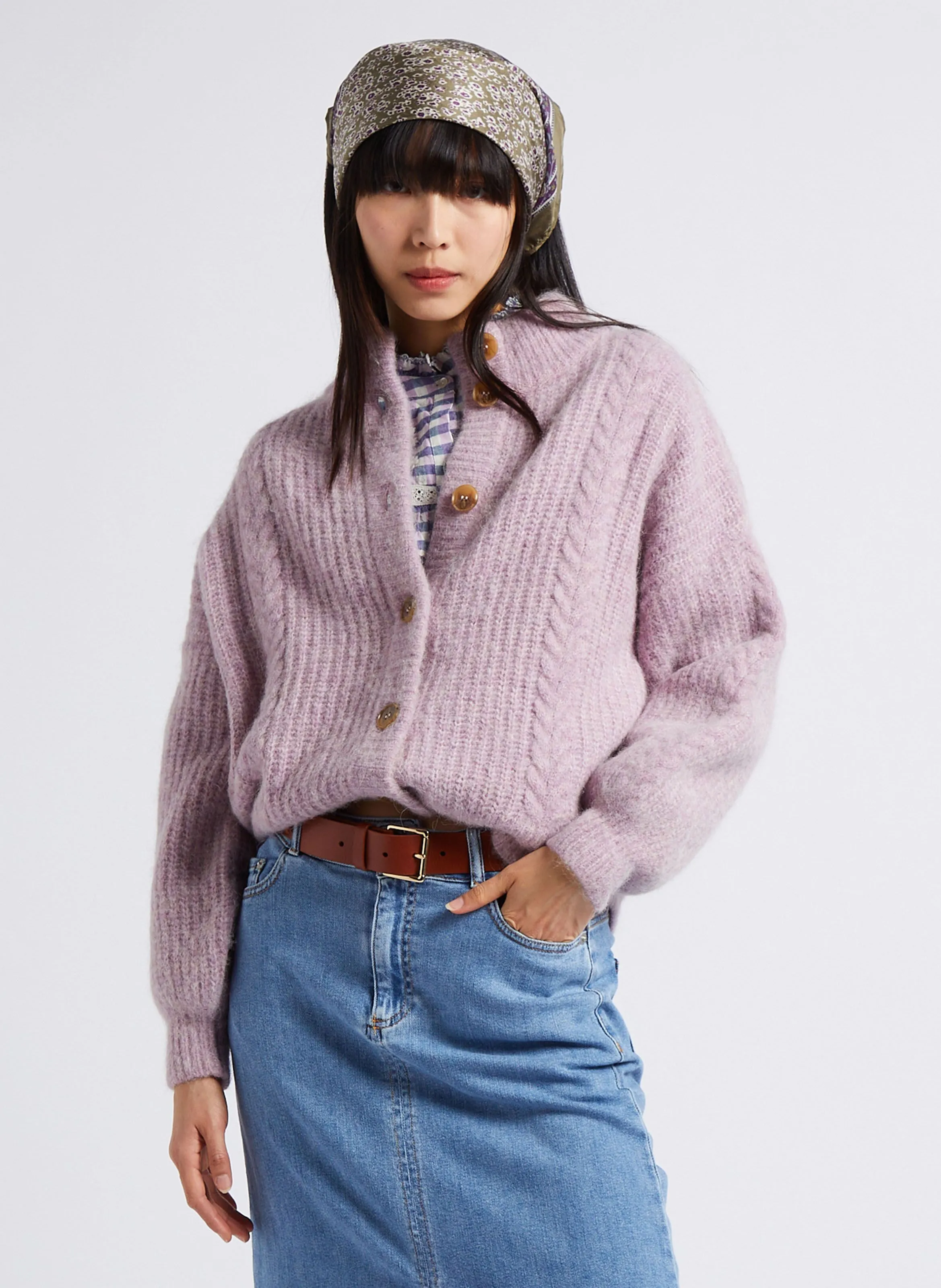  LOUISE MISHA   LISANDRE - Cardigan scollo tondo in misto lana | Viola