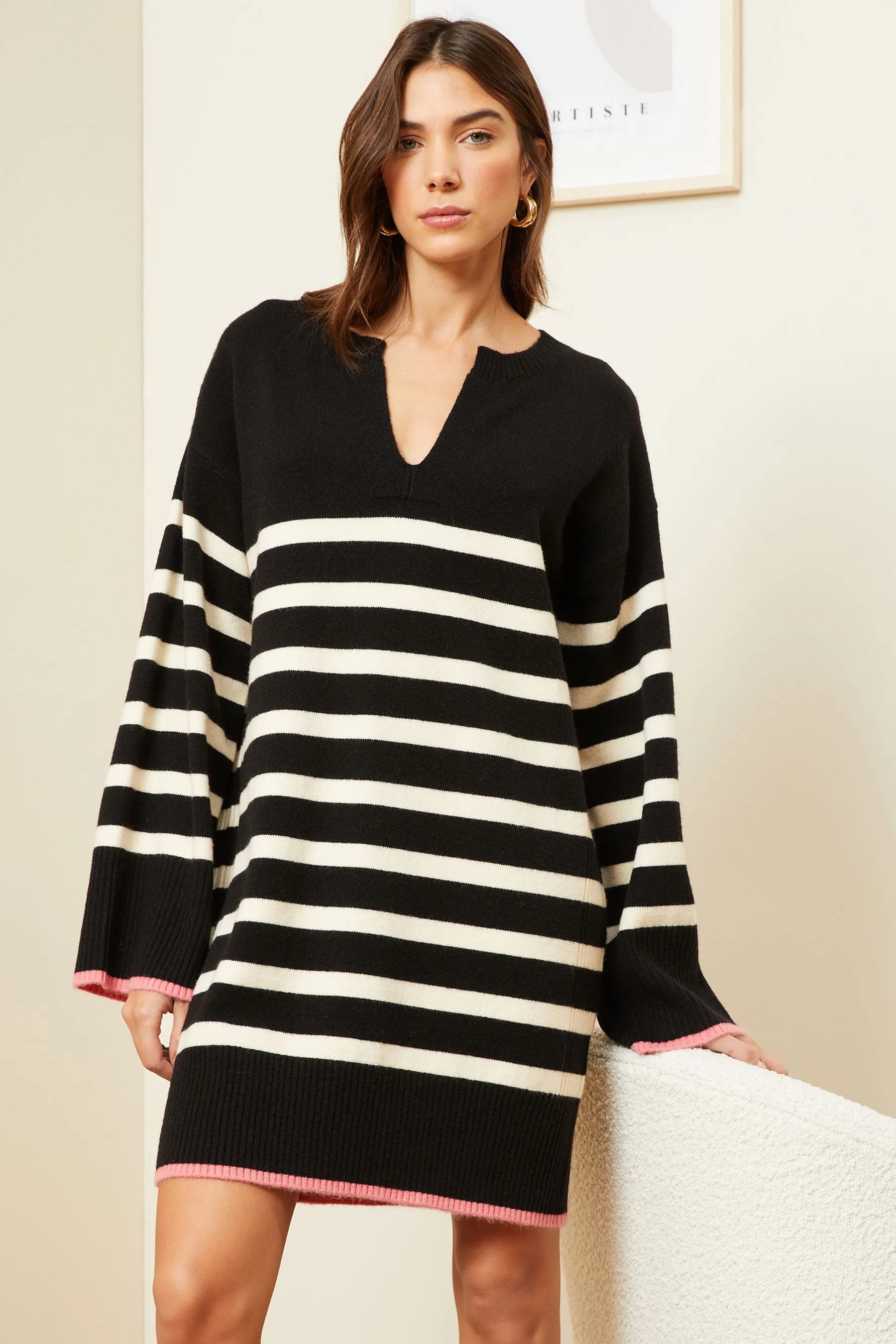 Love & Roses - Scollo a V - Abito maglia comodo lavorato a maglia