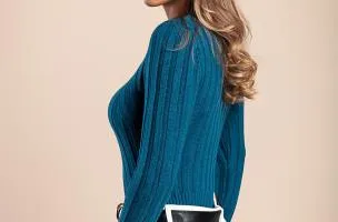 Maglietta in maglia a maniche lunghe, petrolio