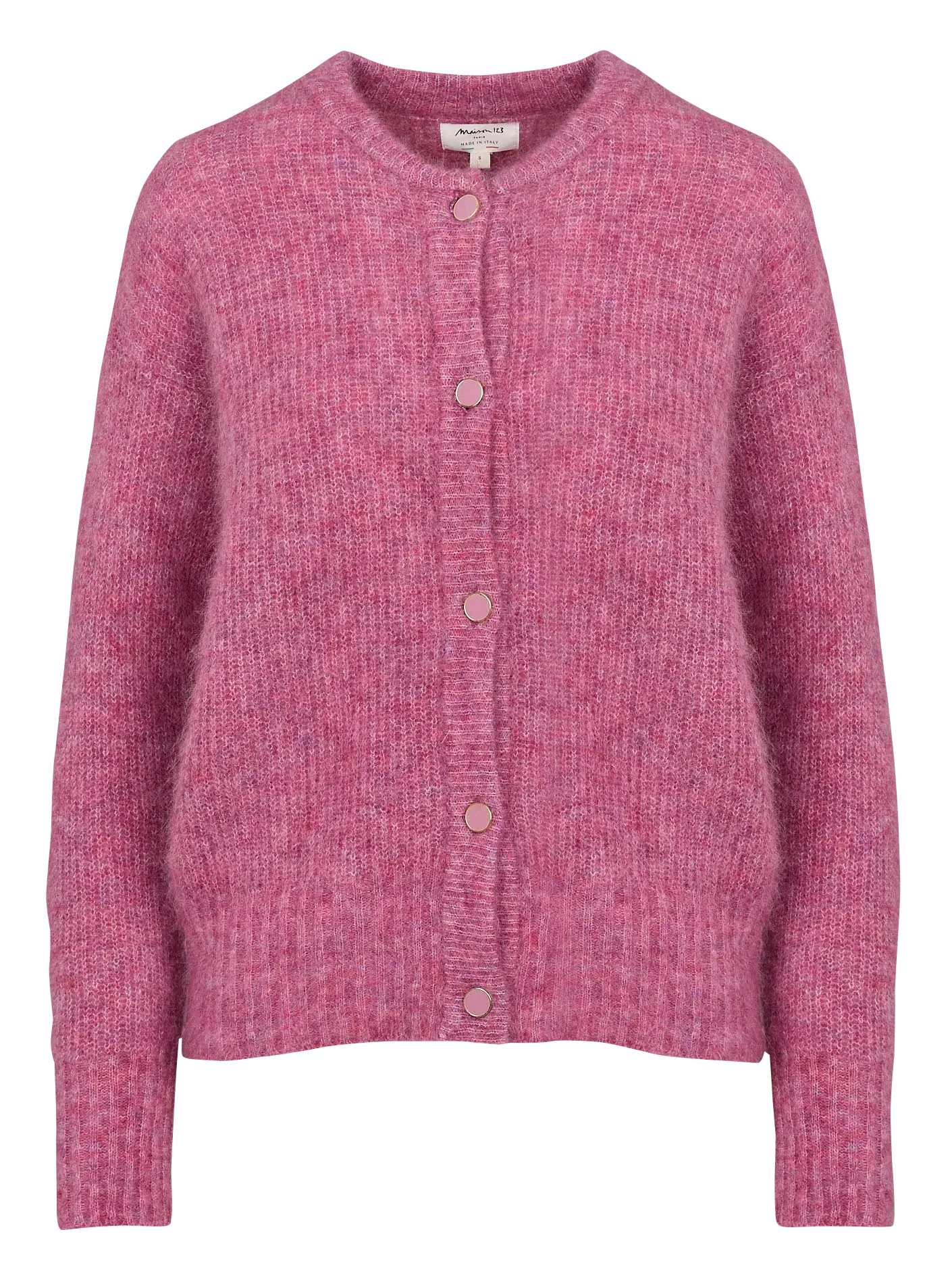  MAISON 123   LOU BIS - Cardigan girocollo diritto in misto mohair e alpaca | Rosa