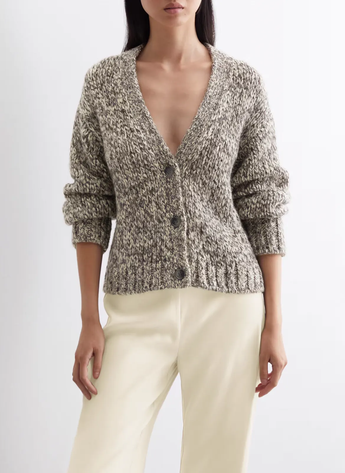  MARC O'POLO   Cardigan a scialle in lana e cotone misto | Marrone