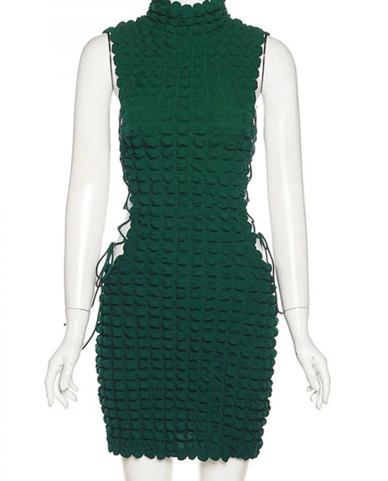 Mini abito lavorato a maglia da donna senza maniche collo alto scava fuori fasciatura aderente abito estivo autunno abiti vintag