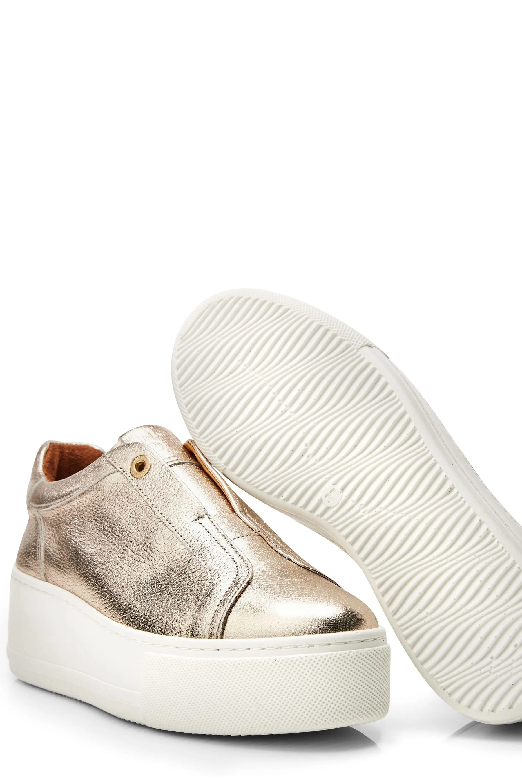 Moda in Pelle - Auben - Oro - Scarpe da ginnastica senza lacci con zeppa spessa
