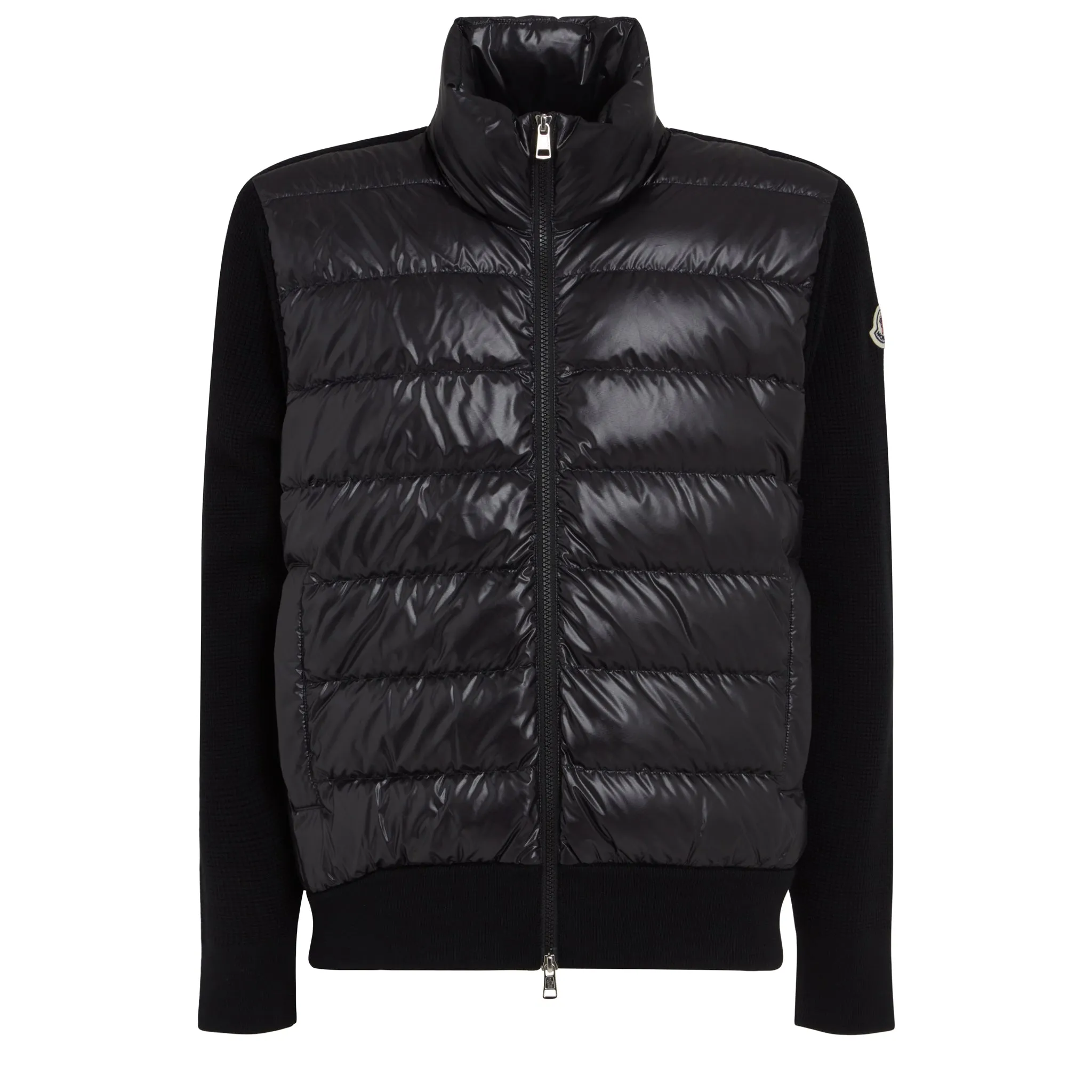 MONCLER  Cardigan imbottito in tessuto nero