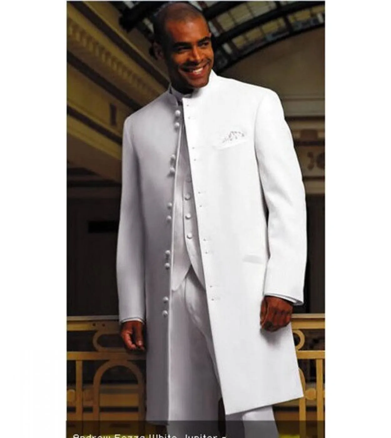 New Long Coat White Groom Tuxedo Groomsman Blazer Uomo Tailleur Terno Masculino Prom Abiti da uomo giacca  pantaloni  gilet