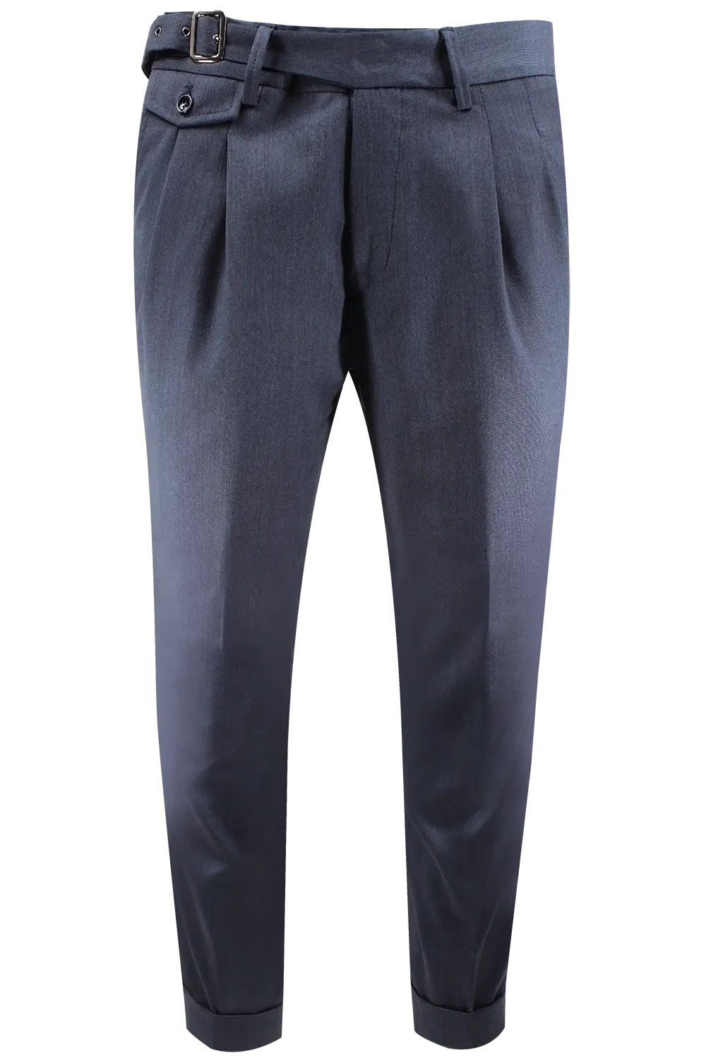   Pantalone con due pinces e cinta in lana blu