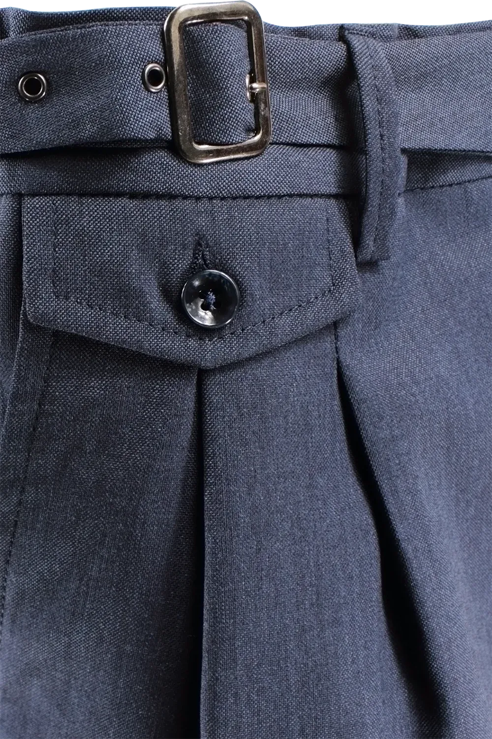   Pantalone con due pinces e cinta in lana blu