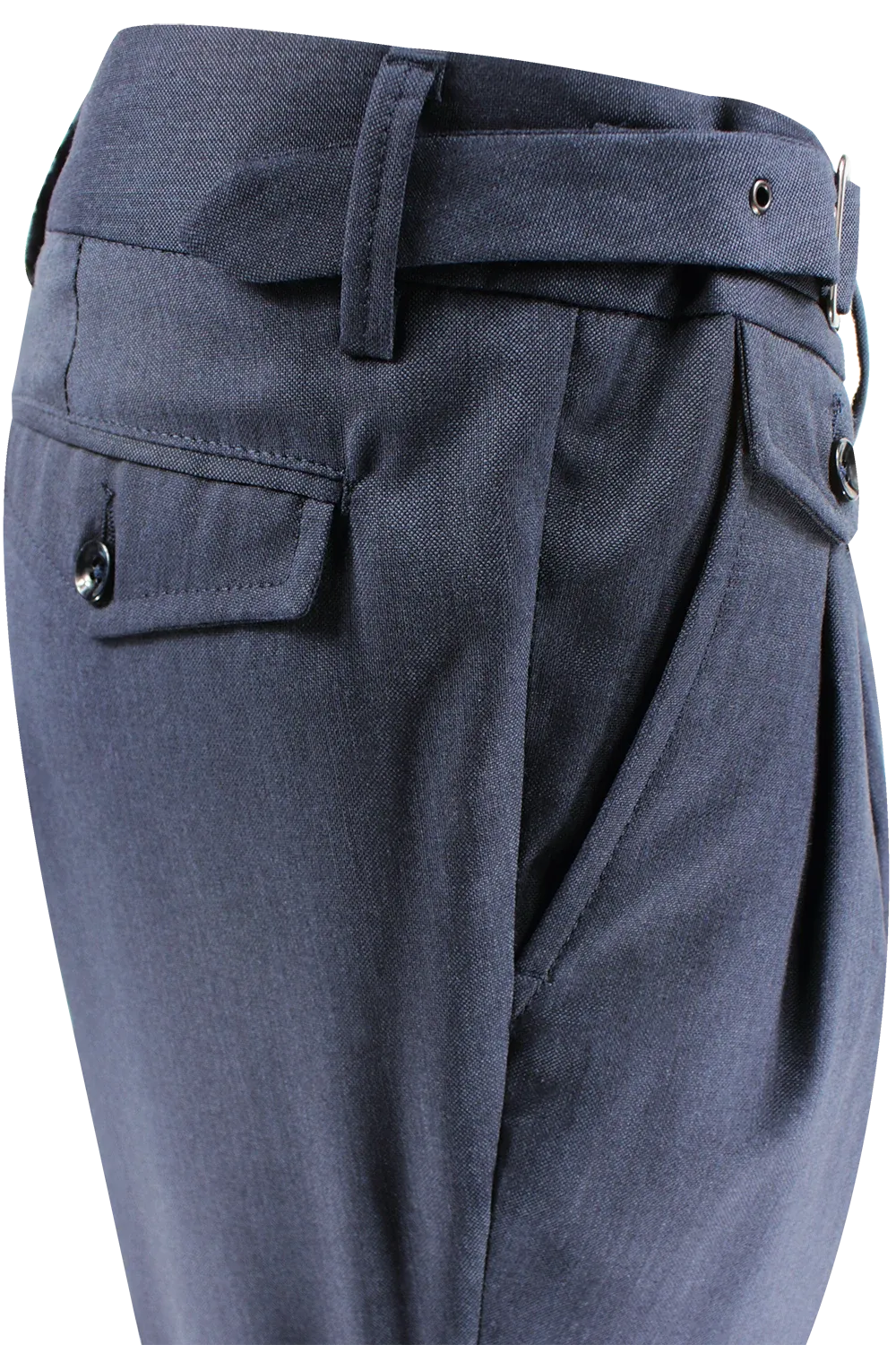   Pantalone con due pinces e cinta in lana blu