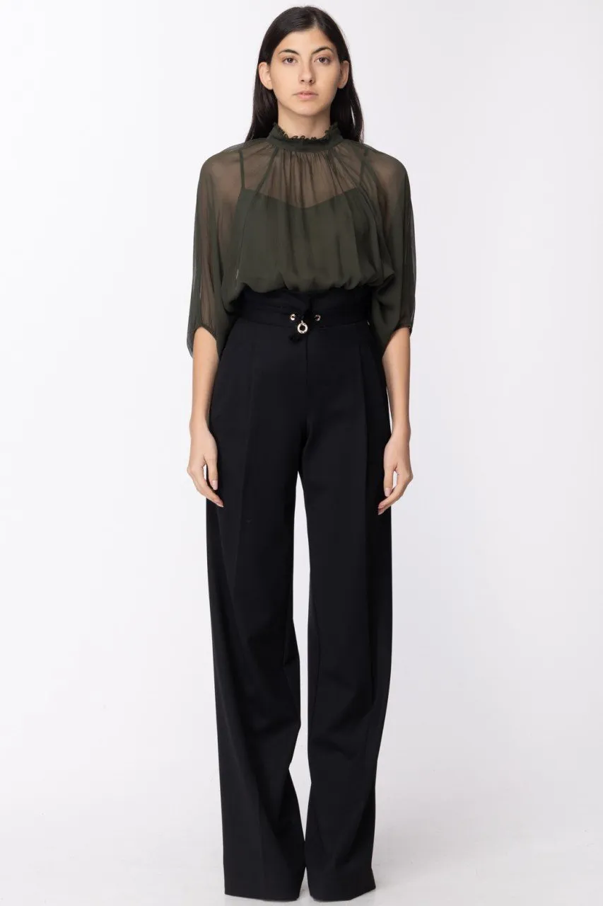 Pantalone palazzo con coulisse in vita Nero