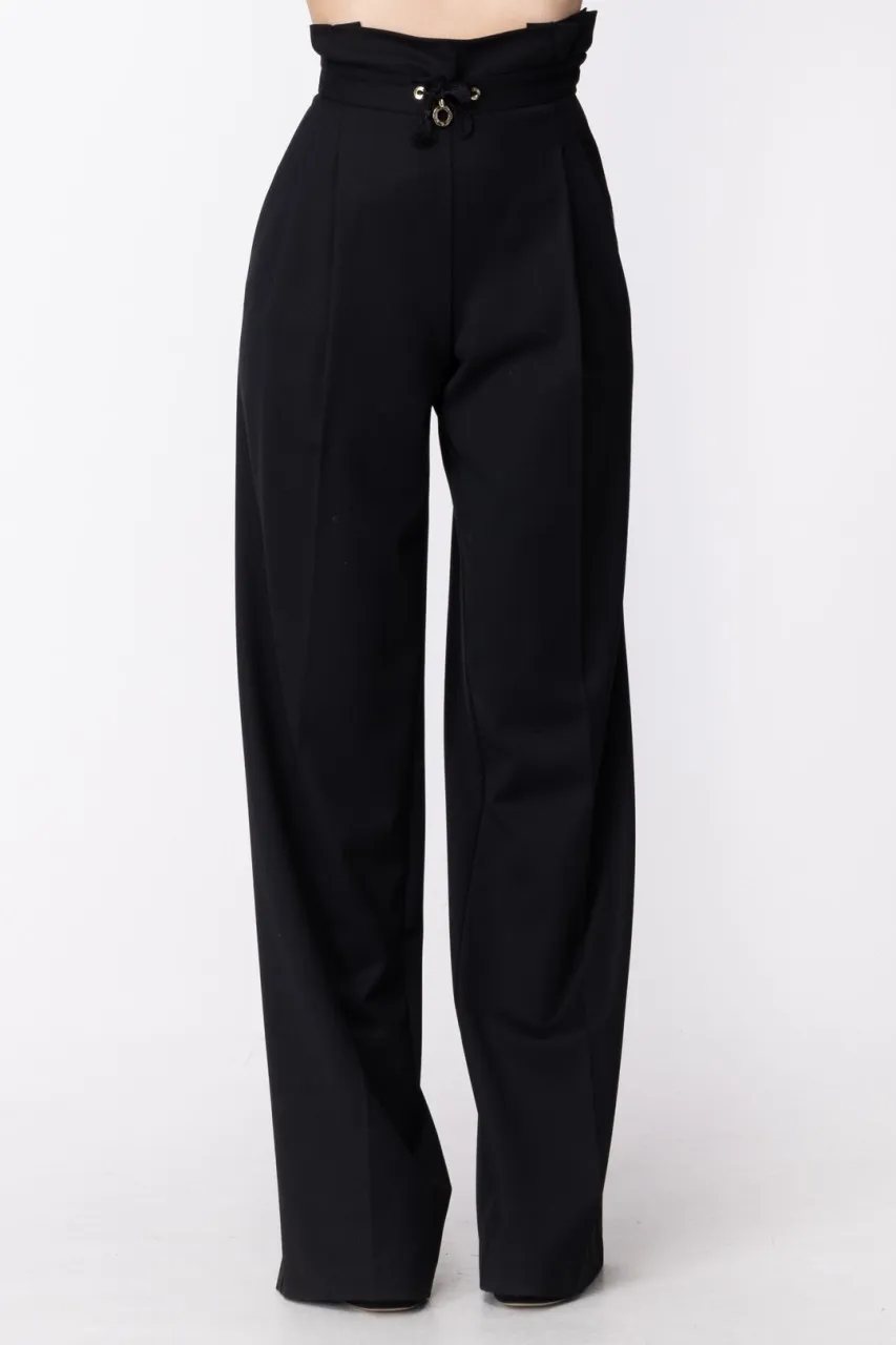 Pantalone palazzo con coulisse in vita Nero