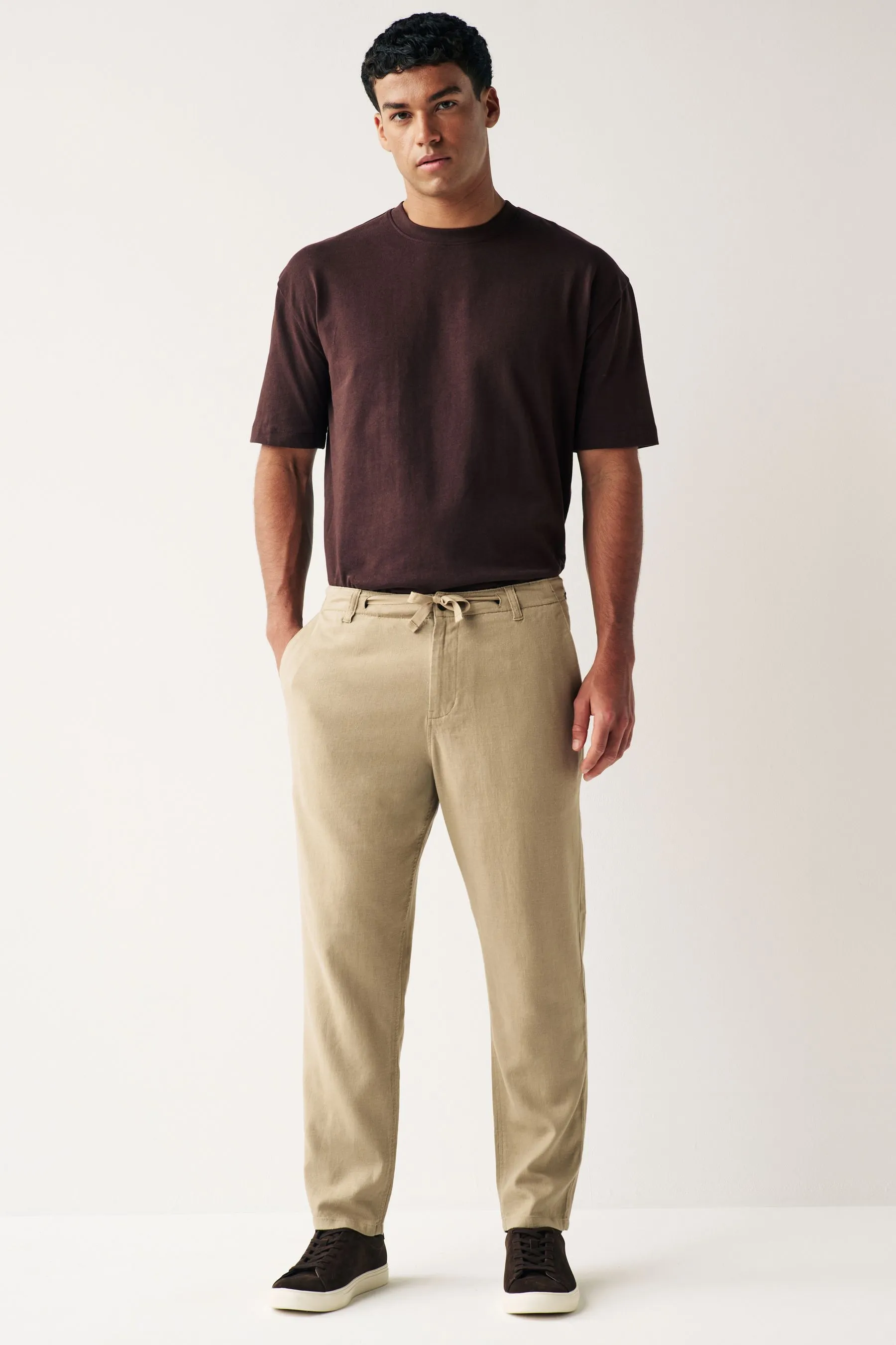 Pantaloni in viscosa e lino con coulisse