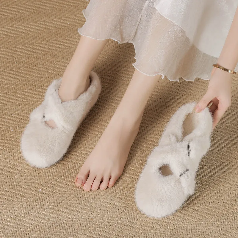 Pantofole da donna minimaliste in morbida pelliccia invernale