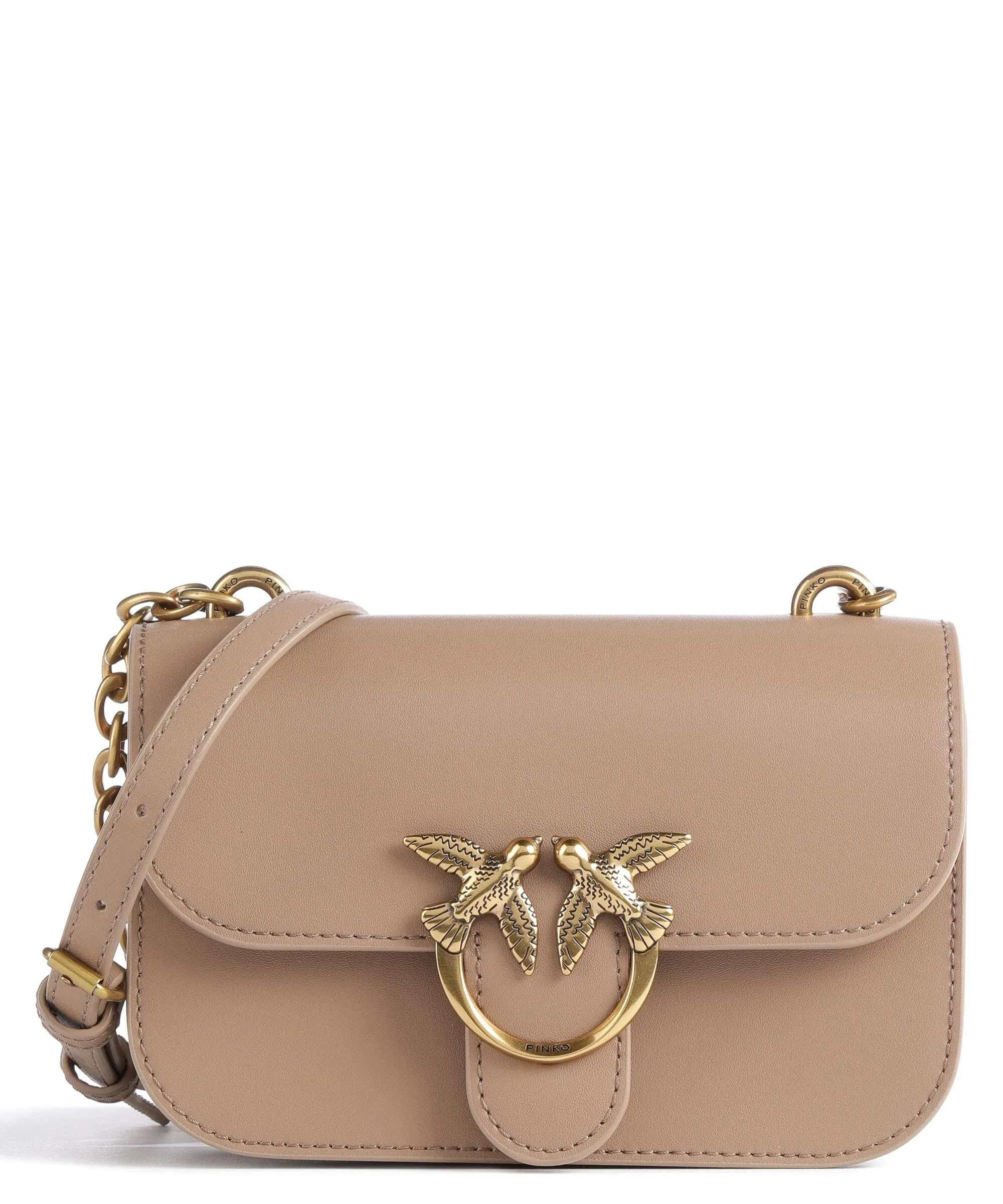  Pinko Love Bell Mini Borsa a tracolla pelle a grana fine marrone  