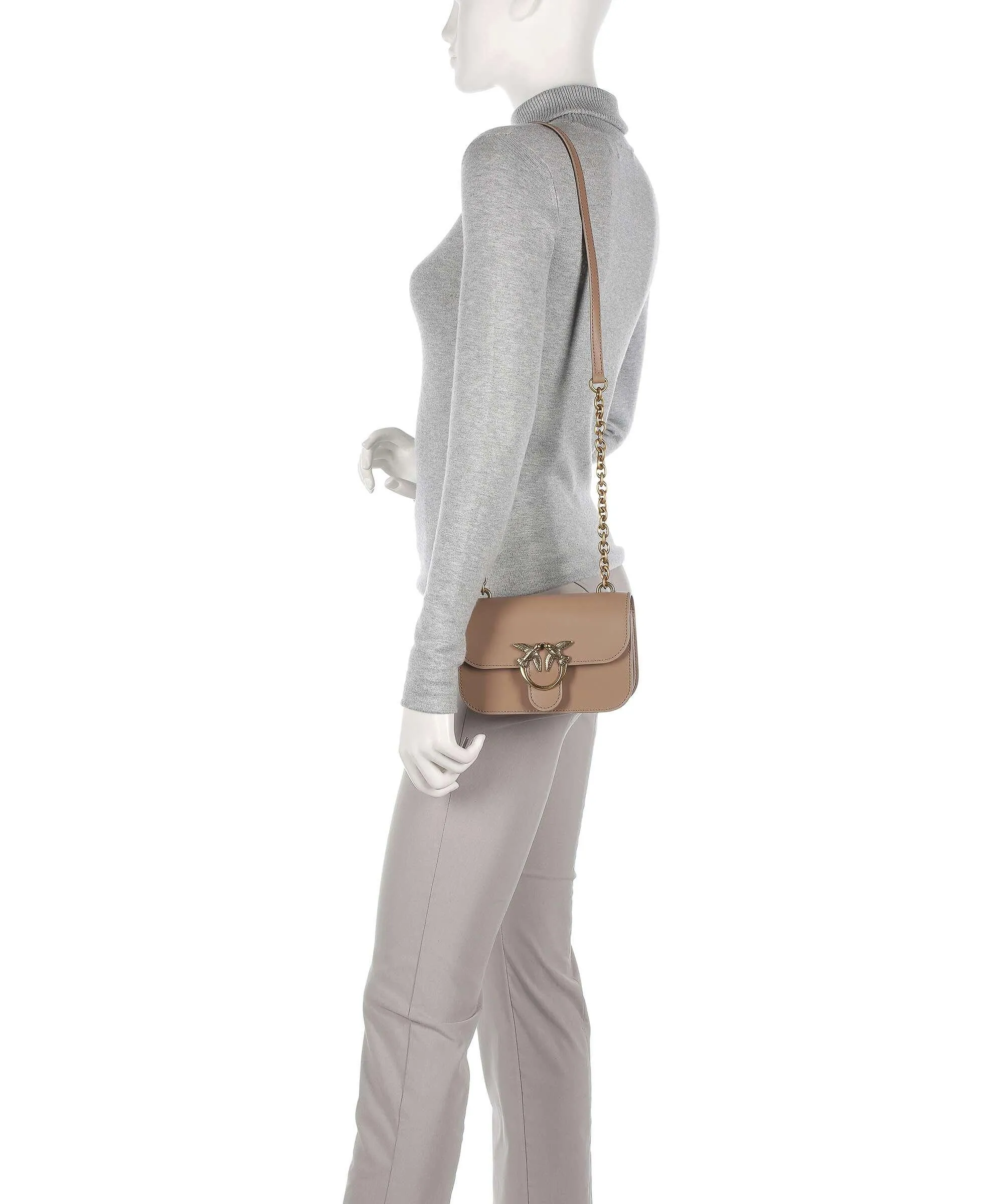  Pinko Love Bell Mini Borsa a tracolla pelle a grana fine marrone  